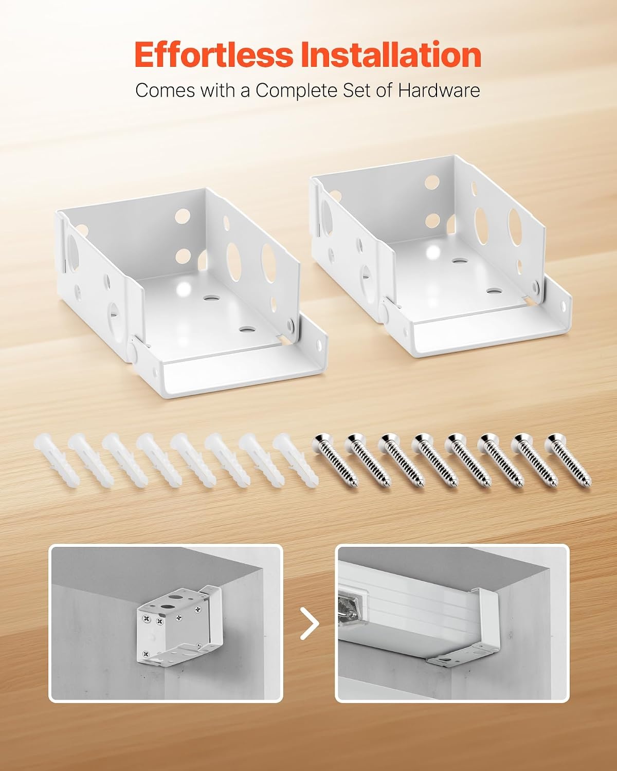 image:imageVEVOR Box Mounting Brackets 2 Pcs Box Blind Bracket for Window Blinds Fit for 15 x 225 inch Headrails with SelfTapping Screws and Expansion Tubes Sturdy Iron for Blinds Installation White