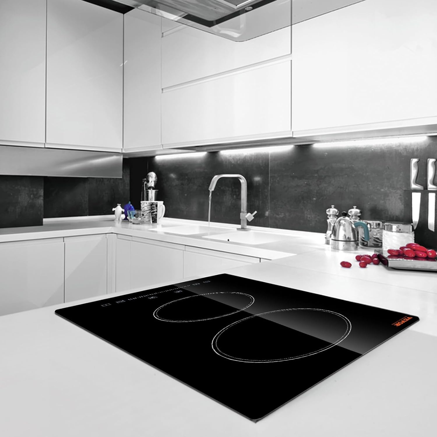 image:imageVEVOR Built in Electric Stove Top 12 inch 2 Burners 240V Glass Radiant Cooktop with Sensor Touch Control Timer amp Child Lock Included 9 Power Levels for Simmer Steam Slow Cook Fry12 IN2 BurnerTouch Control