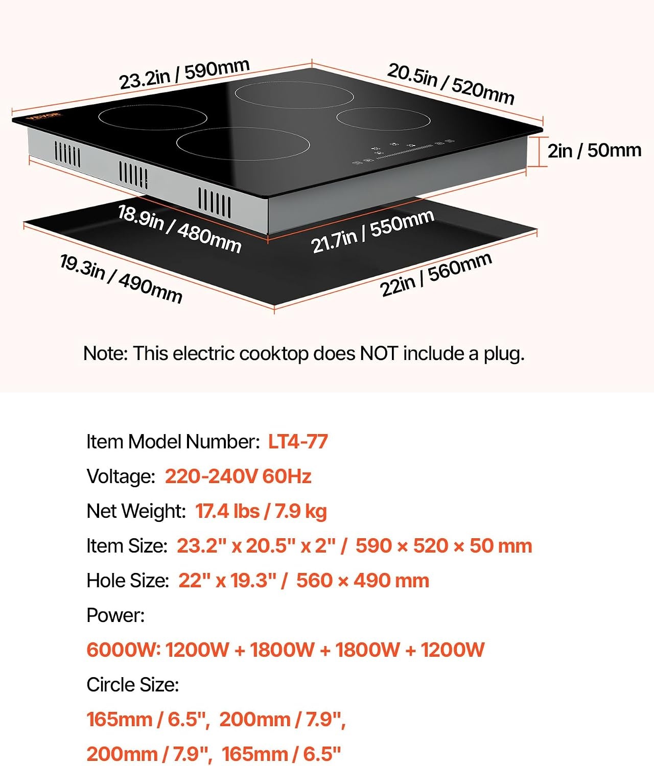image:imageVEVOR Built in Electric Stove Top 12 inch 2 Burners 240V Glass Radiant Cooktop with Sensor Touch Control Timer amp Child Lock Included 9 Power Levels for Simmer Steam Slow Cook Fry24 IN4 BurnerTouch Control