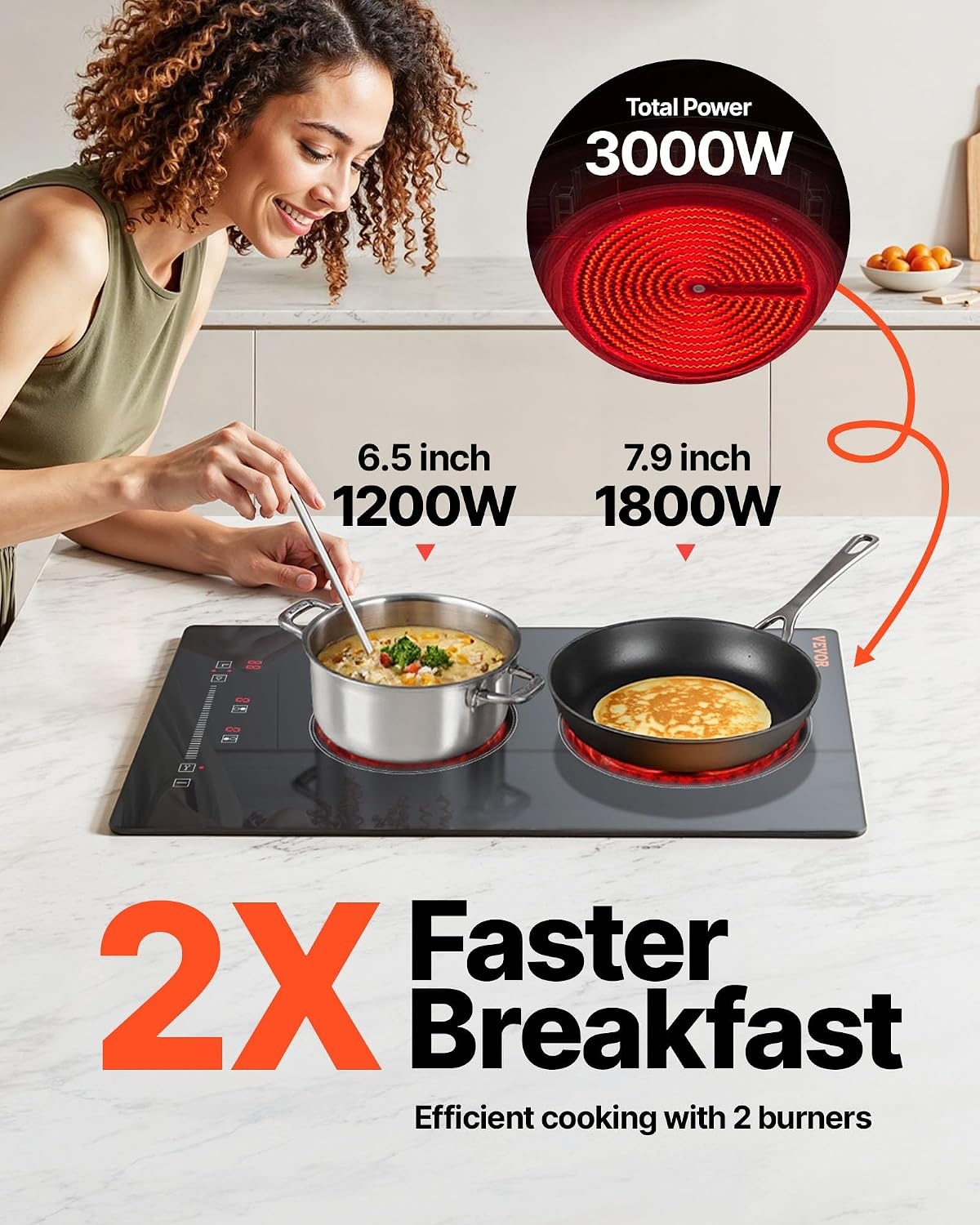 image:imageVEVOR Built in Electric Stove Top 12 inch 2 Burners 240V Glass Radiant Cooktop with Sensor Touch Control Timer amp Child Lock Included 9 Power Levels for Simmer Steam Slow Cook Fry12 IN2 BurnerTouch Control