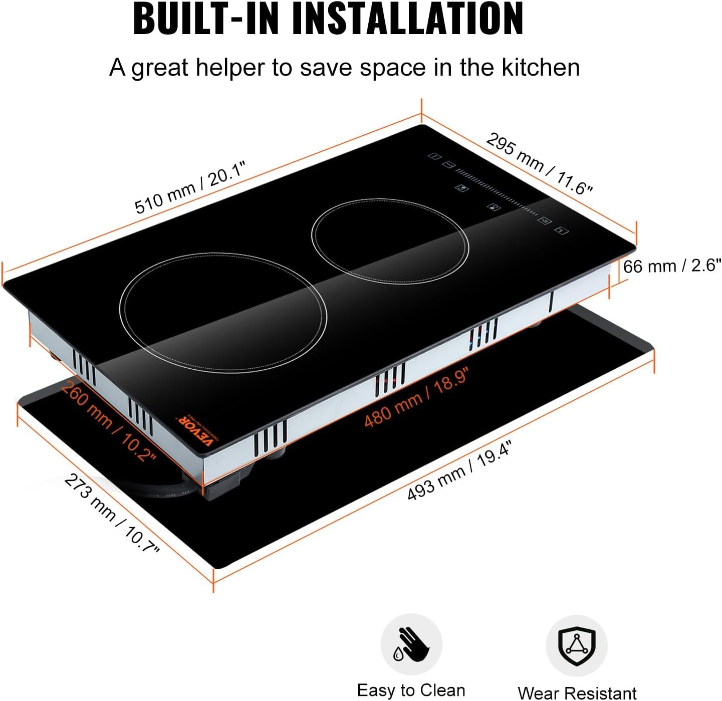 image:imageVEVOR Built in Electric Stove Top 12 inch 2 Burners 240V Glass Radiant Cooktop with Sensor Touch Control Timer amp Child Lock Included 9 Power Levels for Simmer Steam Slow Cook Fry12 IN2 BurnerTouch Control