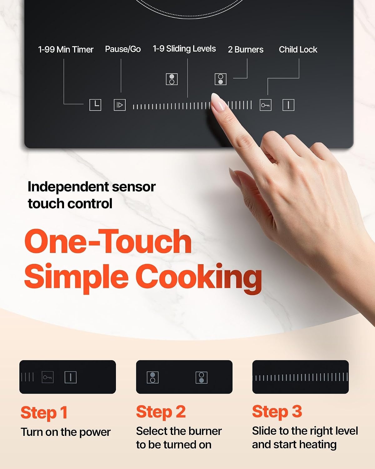 image:imageVEVOR Built in Electric Stove Top 12 inch 2 Burners 240V Glass Radiant Cooktop with Sensor Touch Control Timer amp Child Lock Included 9 Power Levels for Simmer Steam Slow Cook Fry12 IN2 BurnerTouch Control