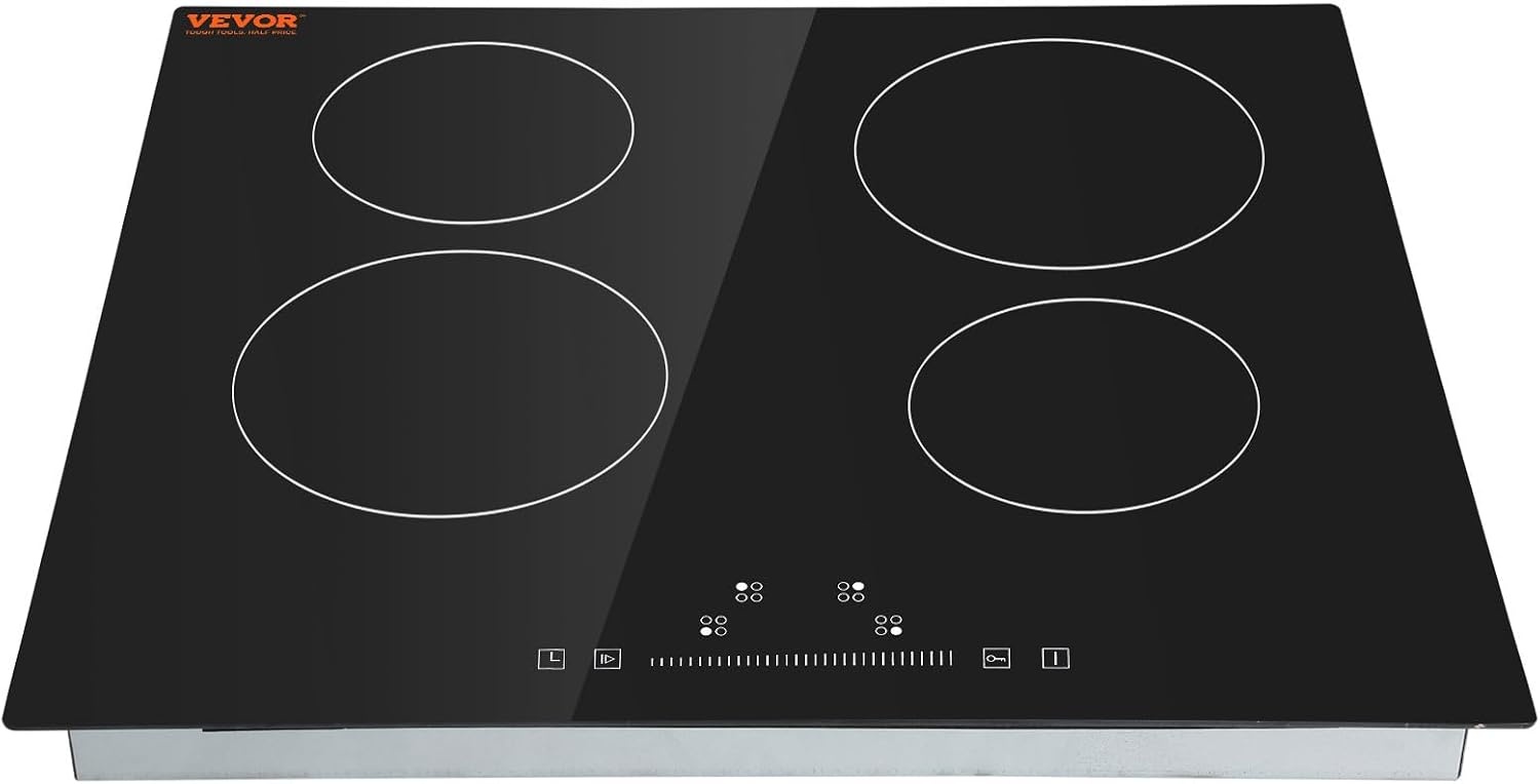 image:imageVEVOR Built in Electric Stove Top 12 inch 2 Burners 240V Glass Radiant Cooktop with Sensor Touch Control Timer amp Child Lock Included 9 Power Levels for Simmer Steam Slow Cook Fry24 IN4 BurnerTouch Control