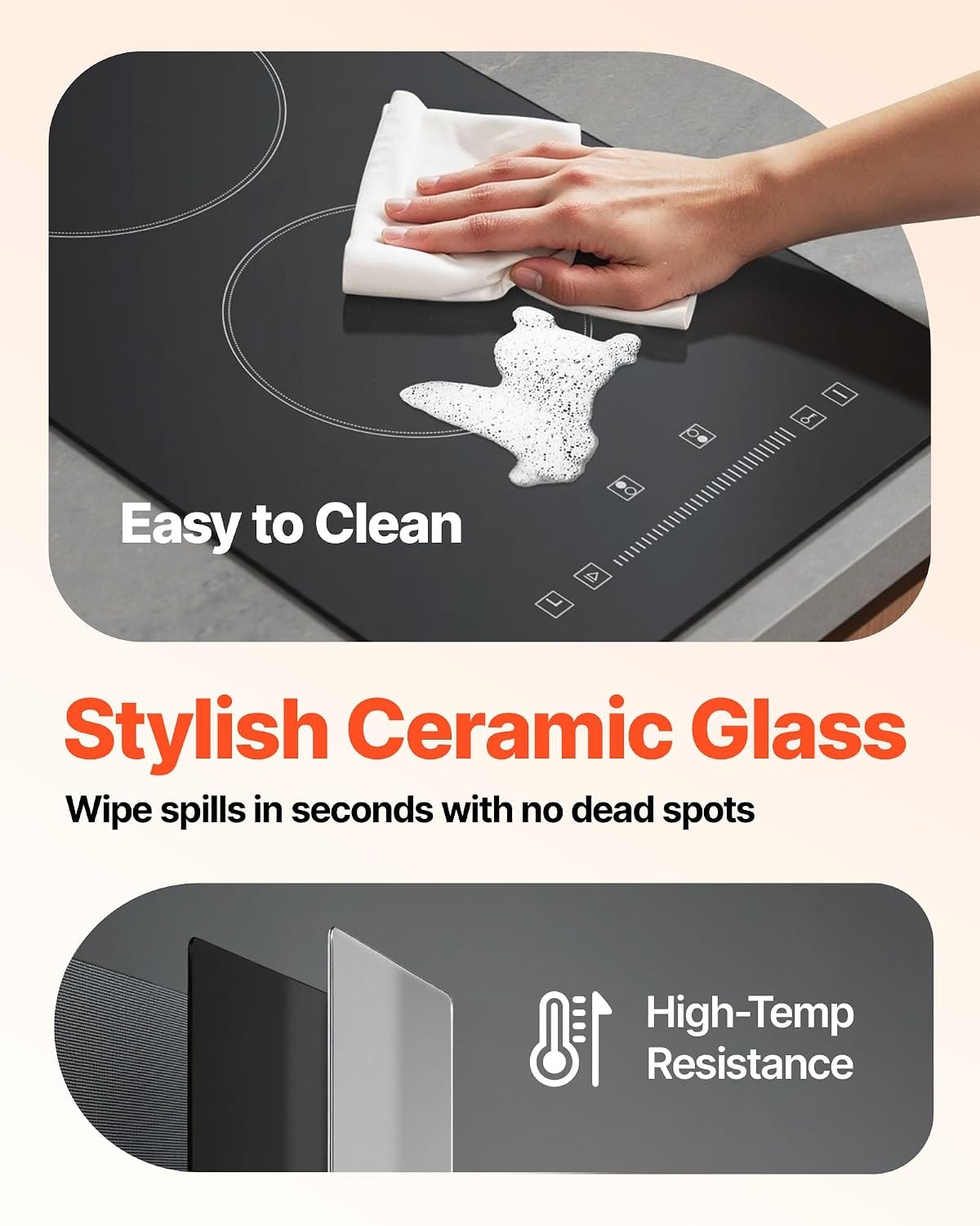 image:imageVEVOR Built in Electric Stove Top 12 inch 2 Burners 240V Glass Radiant Cooktop with Sensor Touch Control Timer amp Child Lock Included 9 Power Levels for Simmer Steam Slow Cook Fry12 IN2 BurnerTouch Control