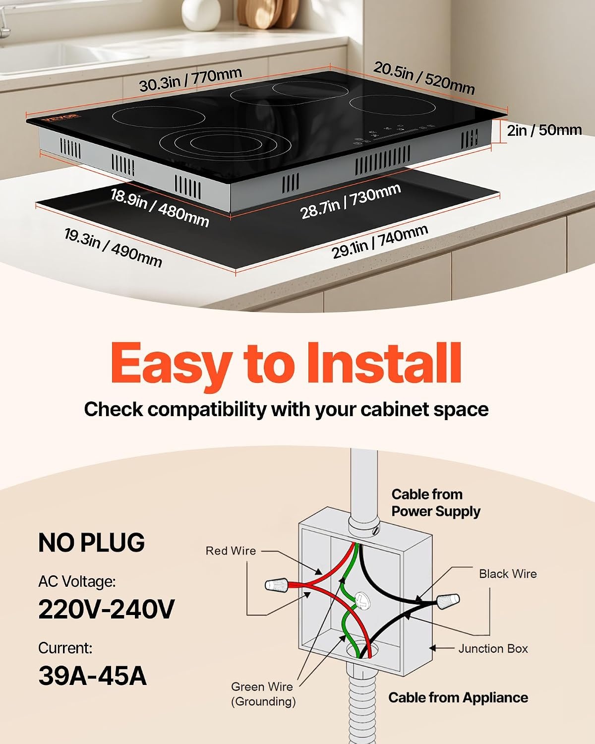 image:imageVEVOR Built in Electric Stove Top 12 inch 2 Burners 240V Glass Radiant Cooktop with Sensor Touch Control Timer amp Child Lock Included 9 Power Levels for Simmer Steam Slow Cook Fry30 IN4 BurnerTouch Control
