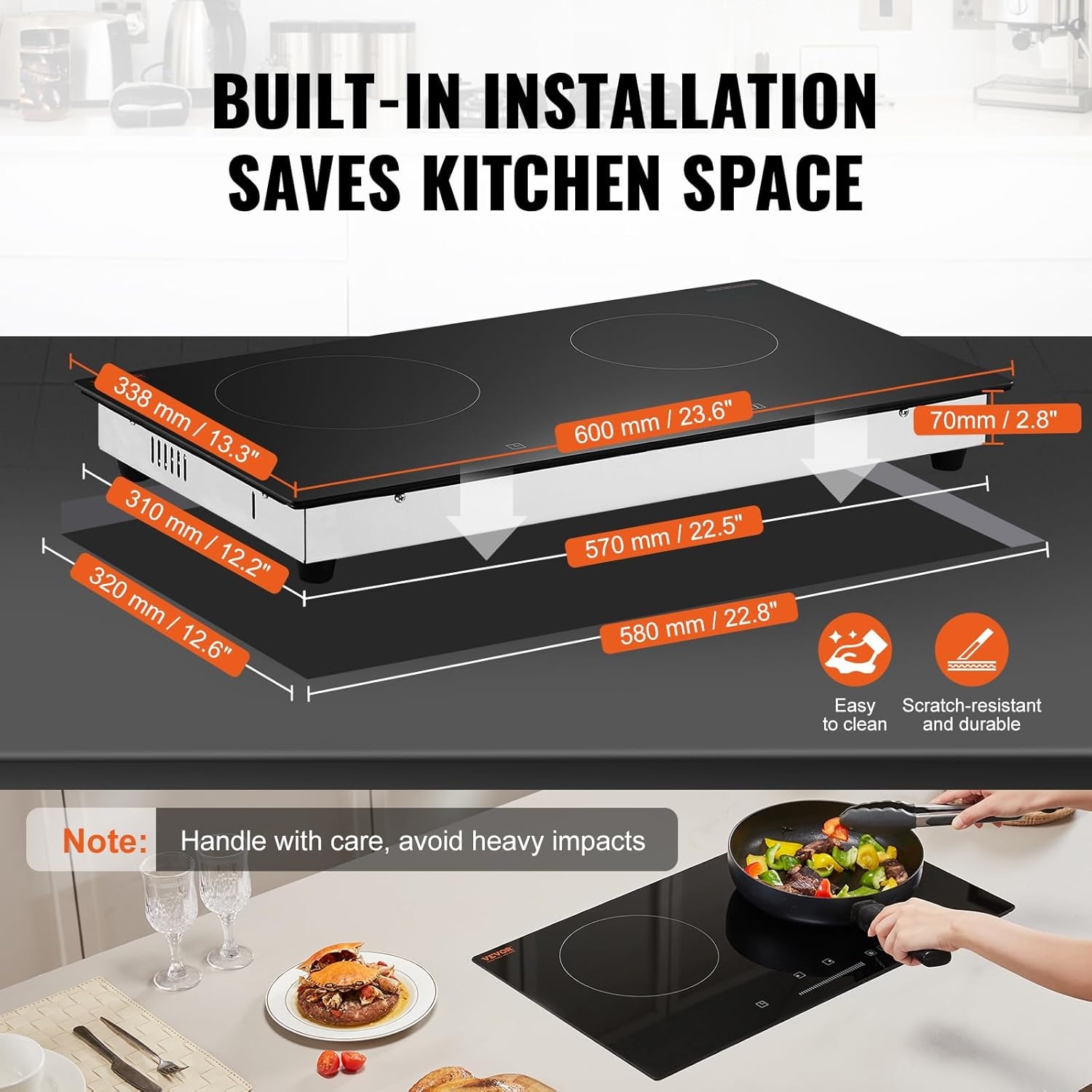 image:imageVEVOR Built in Electric Stove Top 12 inch 2 Burners 240V Glass Radiant Cooktop with Sensor Touch Control Timer amp Child Lock Included 9 Power Levels for Simmer Steam Slow Cook Fry24 IN2 BurnerTouch Control