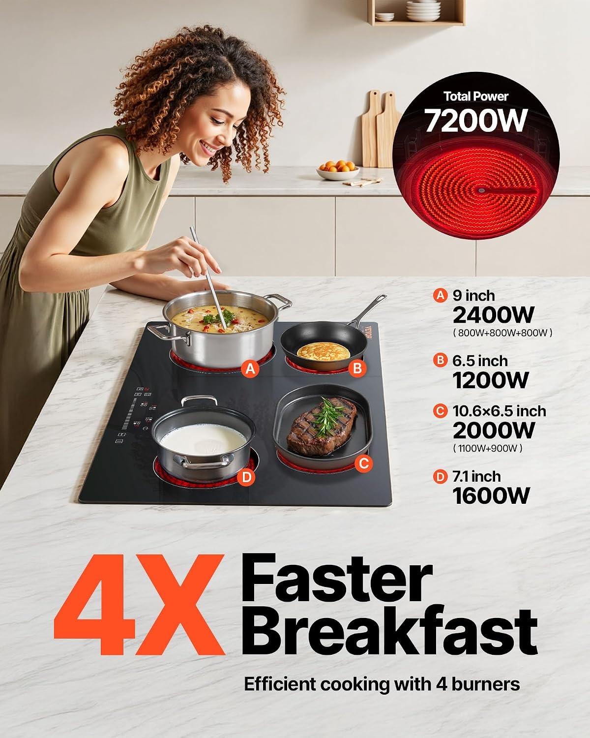 image:imageVEVOR Built in Electric Stove Top 12 inch 2 Burners 240V Glass Radiant Cooktop with Sensor Touch Control Timer amp Child Lock Included 9 Power Levels for Simmer Steam Slow Cook Fry30 IN4 BurnerTouch Control
