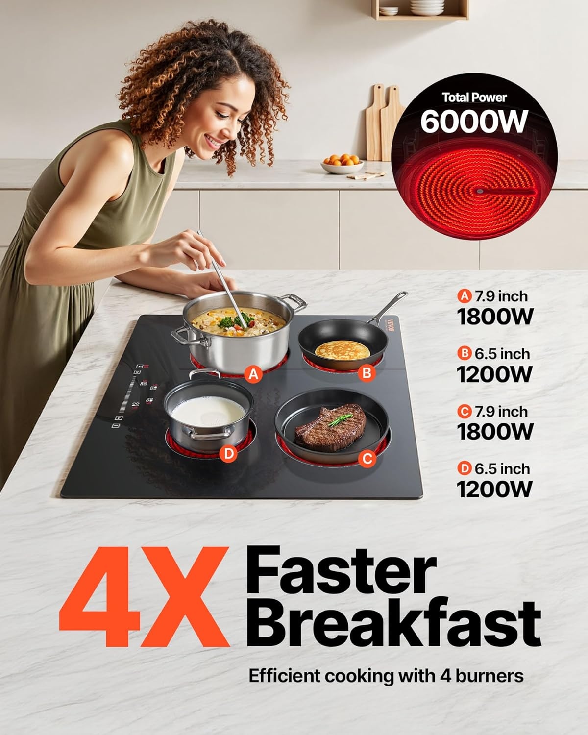 image:imageVEVOR Built in Electric Stove Top 12 inch 2 Burners 240V Glass Radiant Cooktop with Sensor Touch Control Timer amp Child Lock Included 9 Power Levels for Simmer Steam Slow Cook Fry24 IN4 BurnerTouch Control