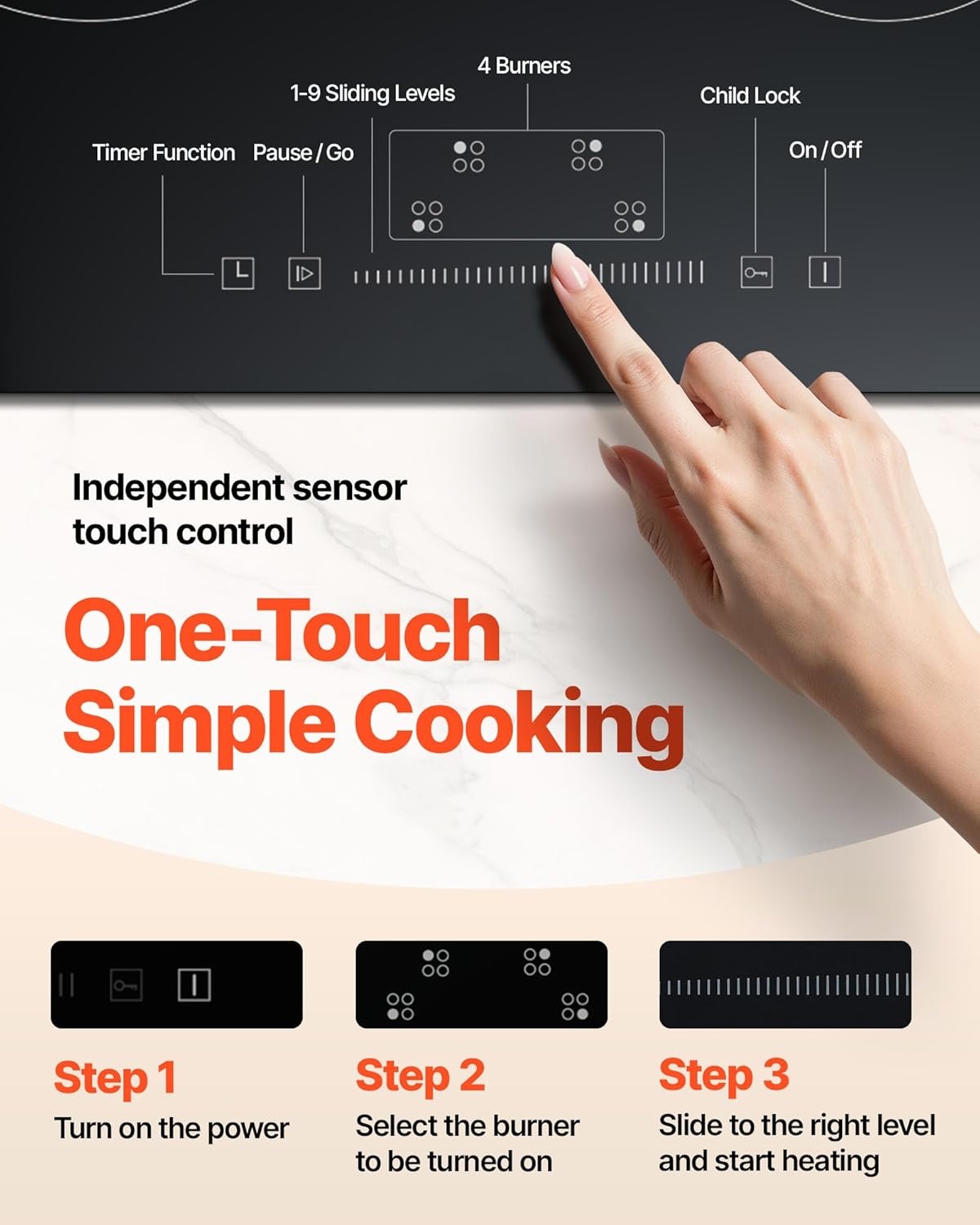 image:imageVEVOR Built in Electric Stove Top 12 inch 2 Burners 240V Glass Radiant Cooktop with Sensor Touch Control Timer amp Child Lock Included 9 Power Levels for Simmer Steam Slow Cook Fry24 IN4 BurnerTouch Control