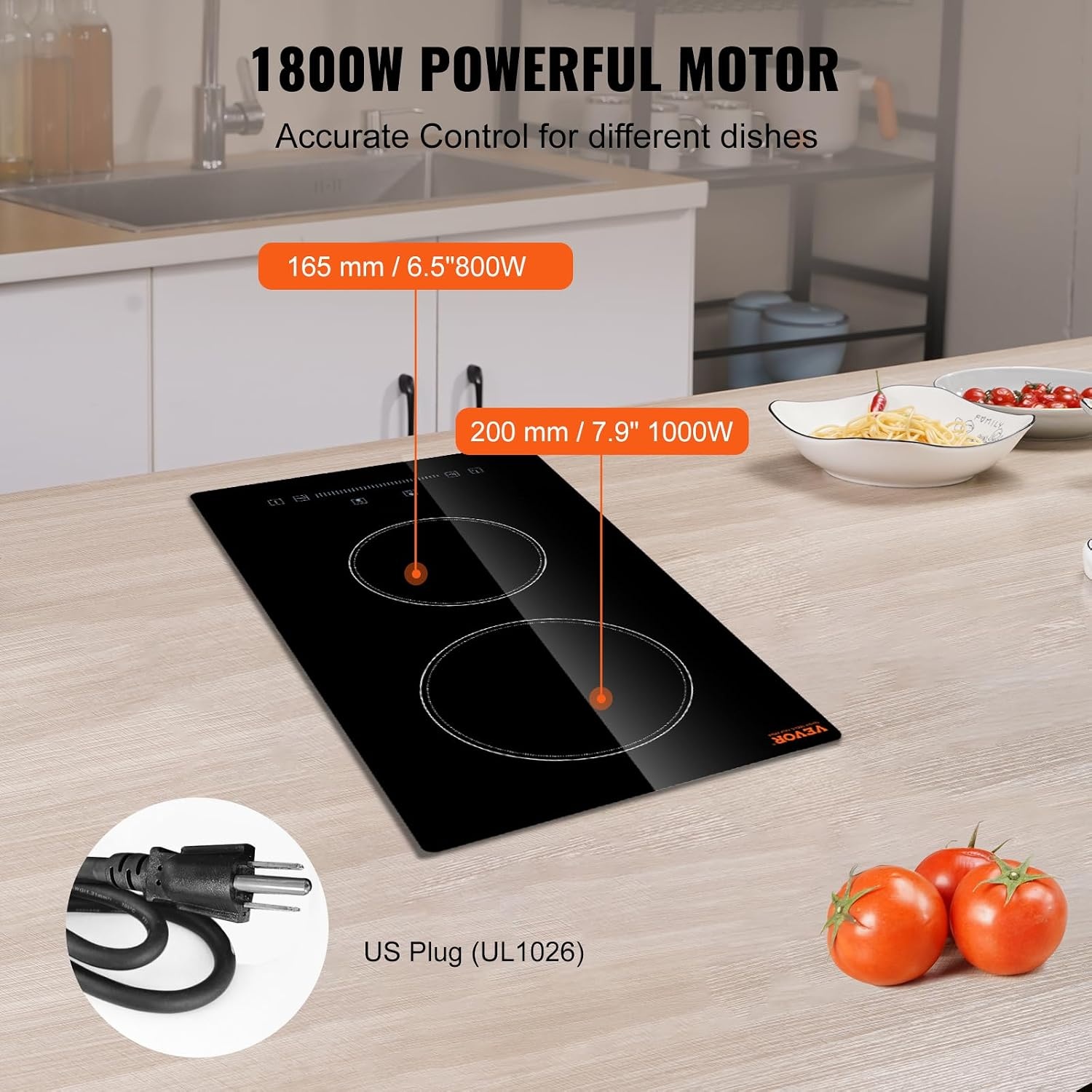 image:imageVEVOR Built in Electric Stove Top 12 inch 2 Burners 240V Glass Radiant Cooktop with Sensor Touch Control Timer amp Child Lock Included 9 Power Levels for Simmer Steam Slow Cook Fry12 IN2 BurnerTouch Control