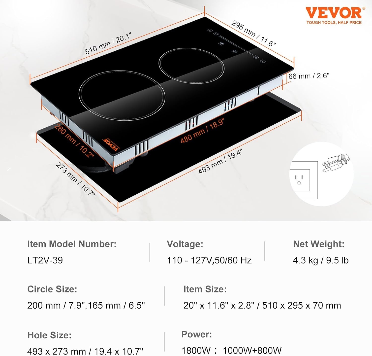 image:imageVEVOR Built in Electric Stove Top 12 inch 2 Burners 240V Glass Radiant Cooktop with Sensor Touch Control Timer amp Child Lock Included 9 Power Levels for Simmer Steam Slow Cook Fry12 IN2 BurnerTouch Control