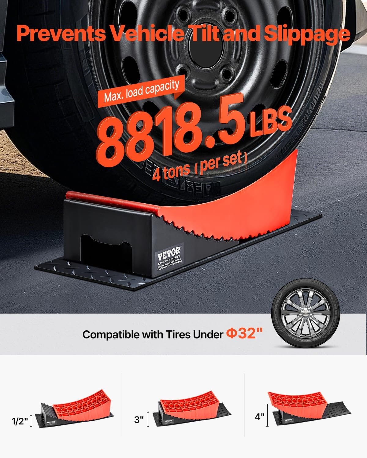 image:imageVEVOR Camper Levelers 2 Pcs RV Leveling Blocks up to 88185lbs Camper Wheel Chocks Max 4 Leveling Height Heavy Duty Curved Levelers RV Camper Leveler Kit with AntiSlip Mat Carrying Bag Level