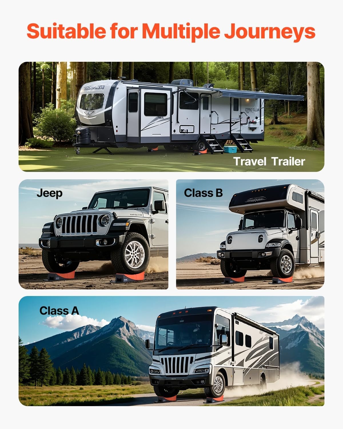 image:imageVEVOR Camper Levelers 2 Pcs RV Leveling Blocks up to 88185lbs Camper Wheel Chocks Max 4 Leveling Height Heavy Duty Curved Levelers RV Camper Leveler Kit with AntiSlip Mat Carrying Bag Level