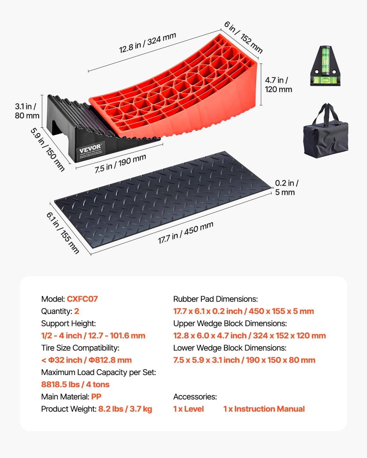 image:imageVEVOR Camper Levelers 2 Pcs RV Leveling Blocks up to 88185lbs Camper Wheel Chocks Max 4 Leveling Height Heavy Duty Curved Levelers RV Camper Leveler Kit with AntiSlip Mat Carrying Bag Level