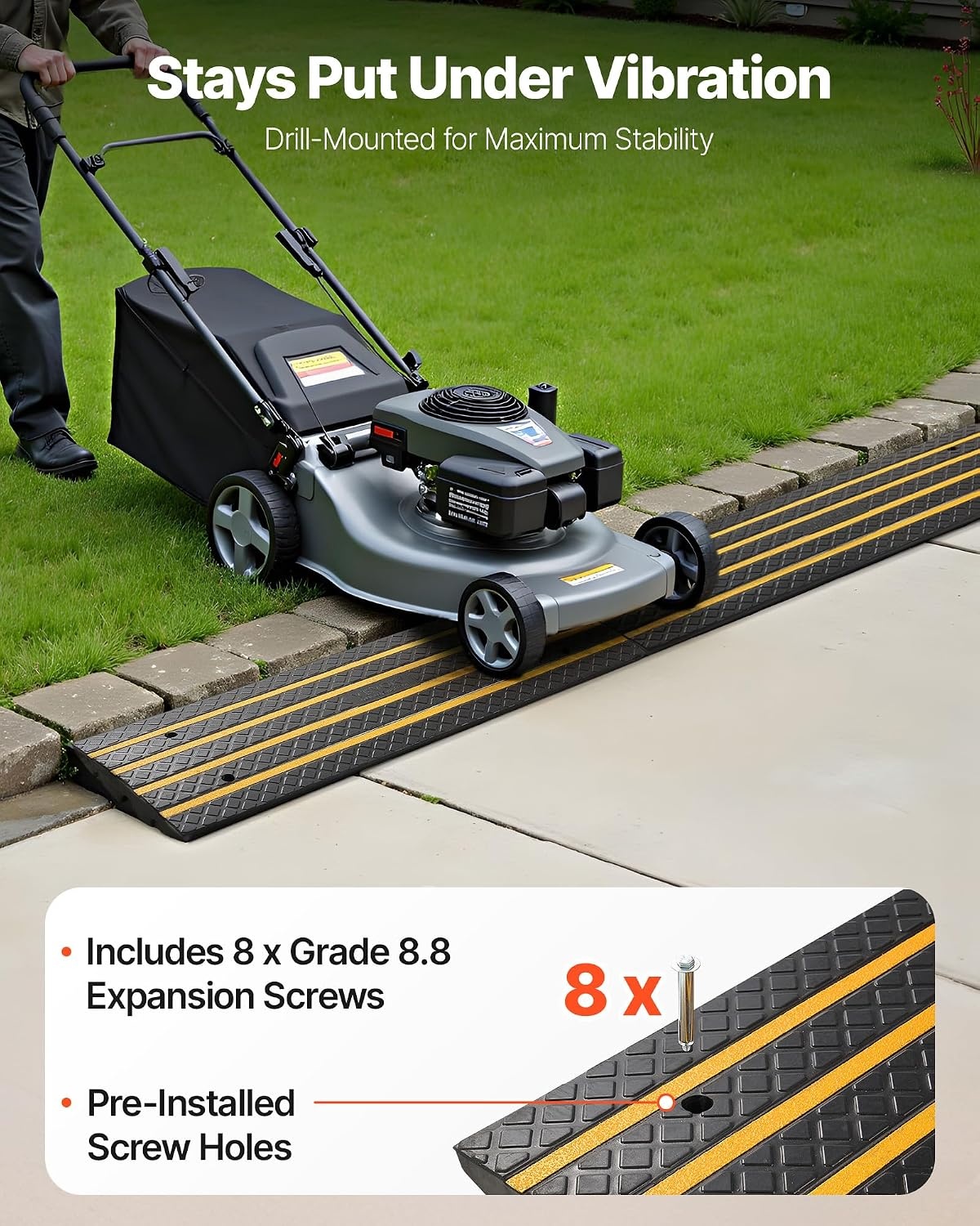 image:imageVEVOR Car Driveway Rubber Curb Ramp 1 Pack 4FT Long Heavy Duty Low Profile Slope Ramps 26 Rise 33069 lbs Load Capacity Reflective Safety Strips for Vehicles RVs and Wheelchairs2Pack4FTlong