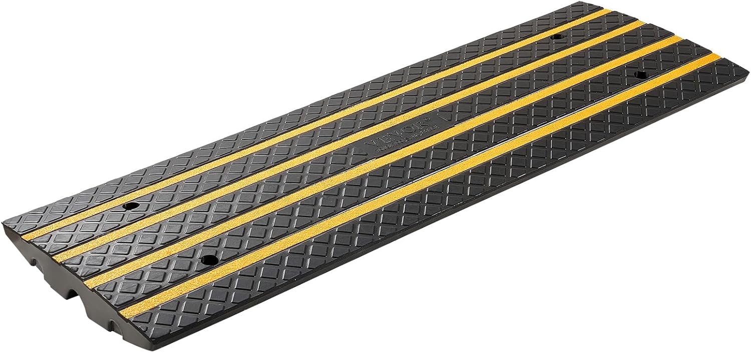image:imageVEVOR Car Driveway Rubber Curb Ramp 1 Pack 4FT Long Heavy Duty Low Profile Slope Ramps 26 Rise 33069 lbs Load Capacity Reflective Safety Strips for Vehicles RVs and Wheelchairs488inchLong 3 Pack