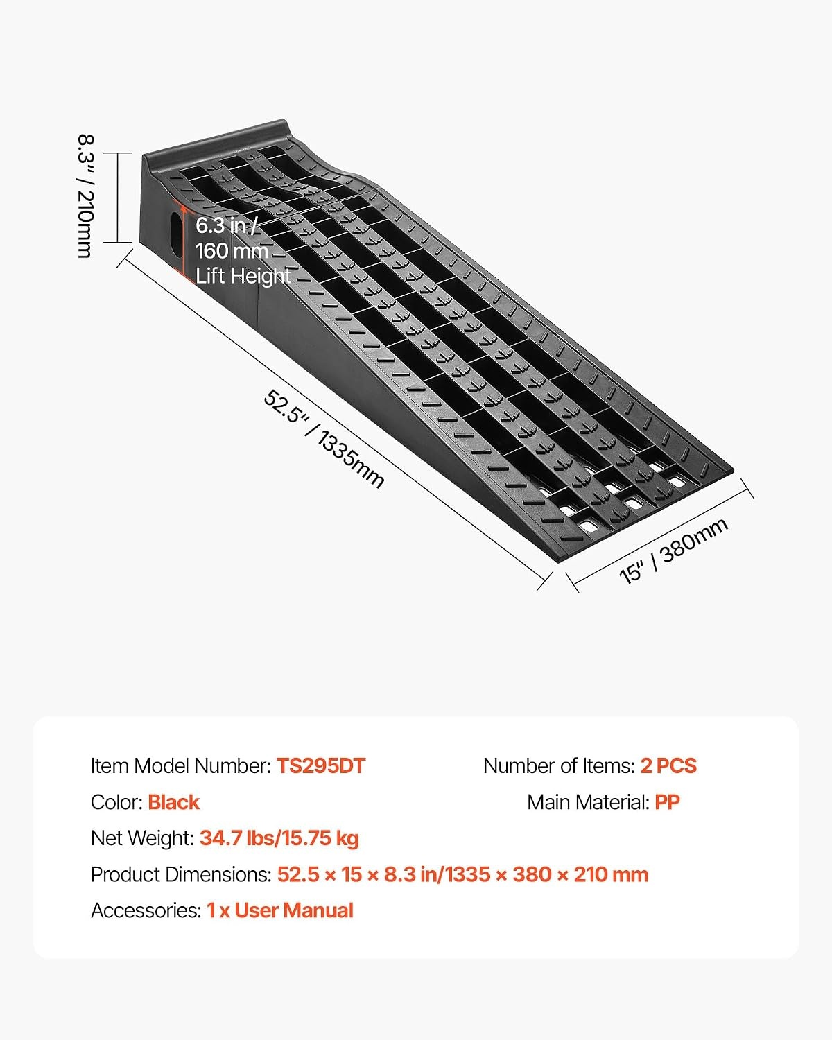 image:imageVEVOR Car Ramps 2 PCS 13000 lbs GVW Capacity 63 in Lift Height Portable High Profile Car Service Ramps for Home Garage Maintenance and Oil Changes Heavy Duty for Truck SUV Vehicle Repair Black63525inch
