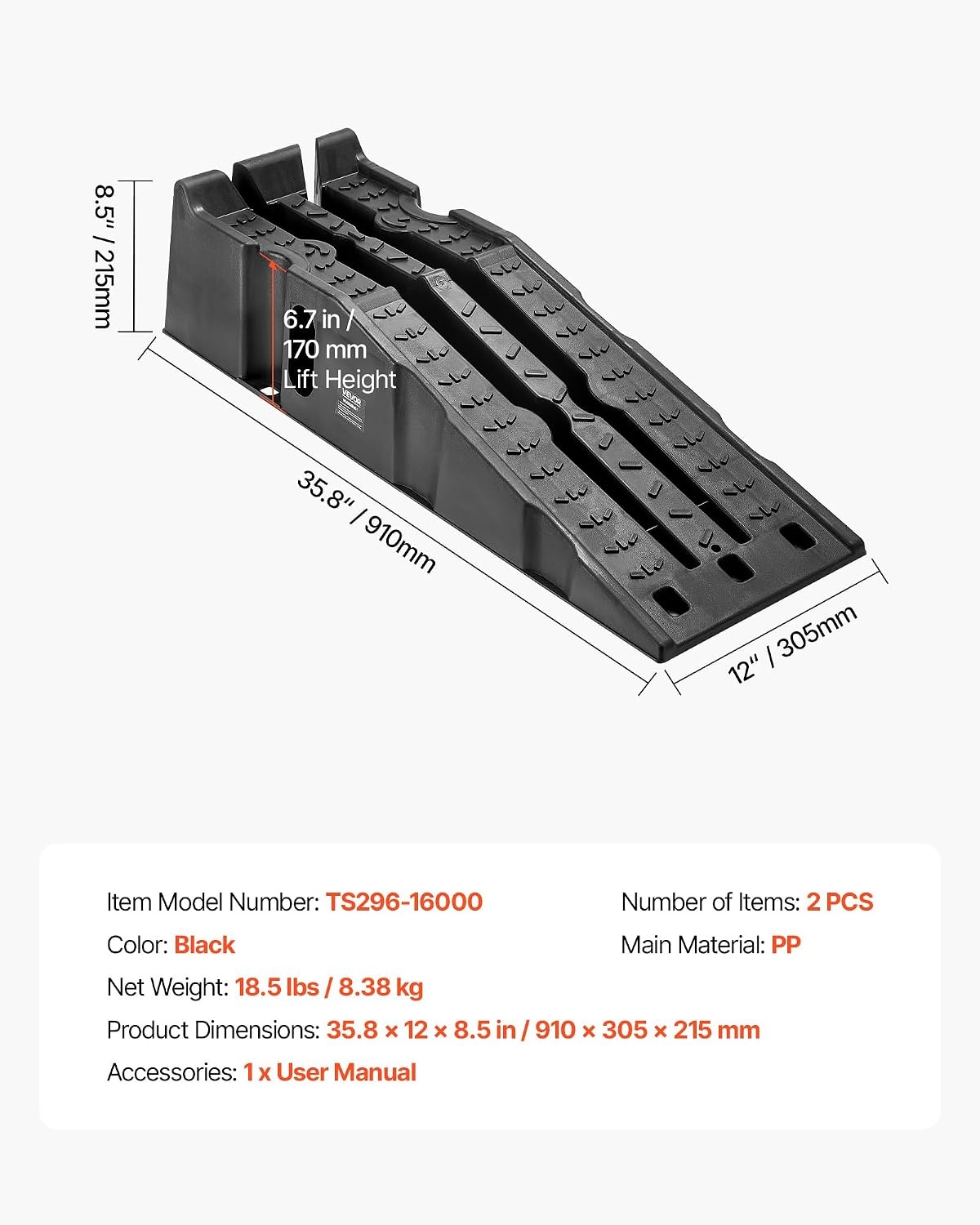 image:imageVEVOR Car Ramps 2 PCS 13000 lbs GVW Capacity 63 in Lift Height Portable High Profile Car Service Ramps for Home Garage Maintenance and Oil Changes Heavy Duty for Truck SUV Vehicle Repair Black66355inch