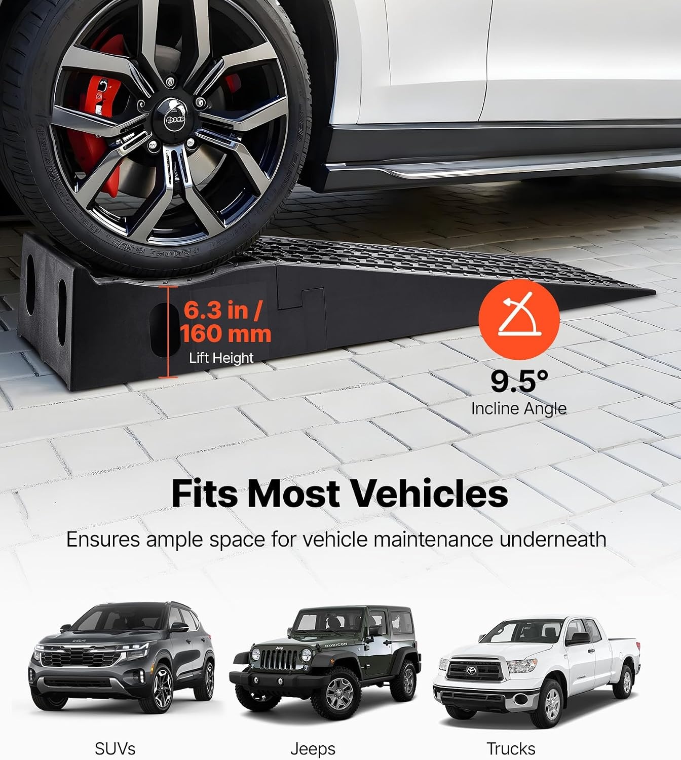 image:imageVEVOR Car Ramps 2 PCS 13000 lbs GVW Capacity 63 in Lift Height Portable High Profile Car Service Ramps for Home Garage Maintenance and Oil Changes Heavy Duty for Truck SUV Vehicle Repair Black63525inch
