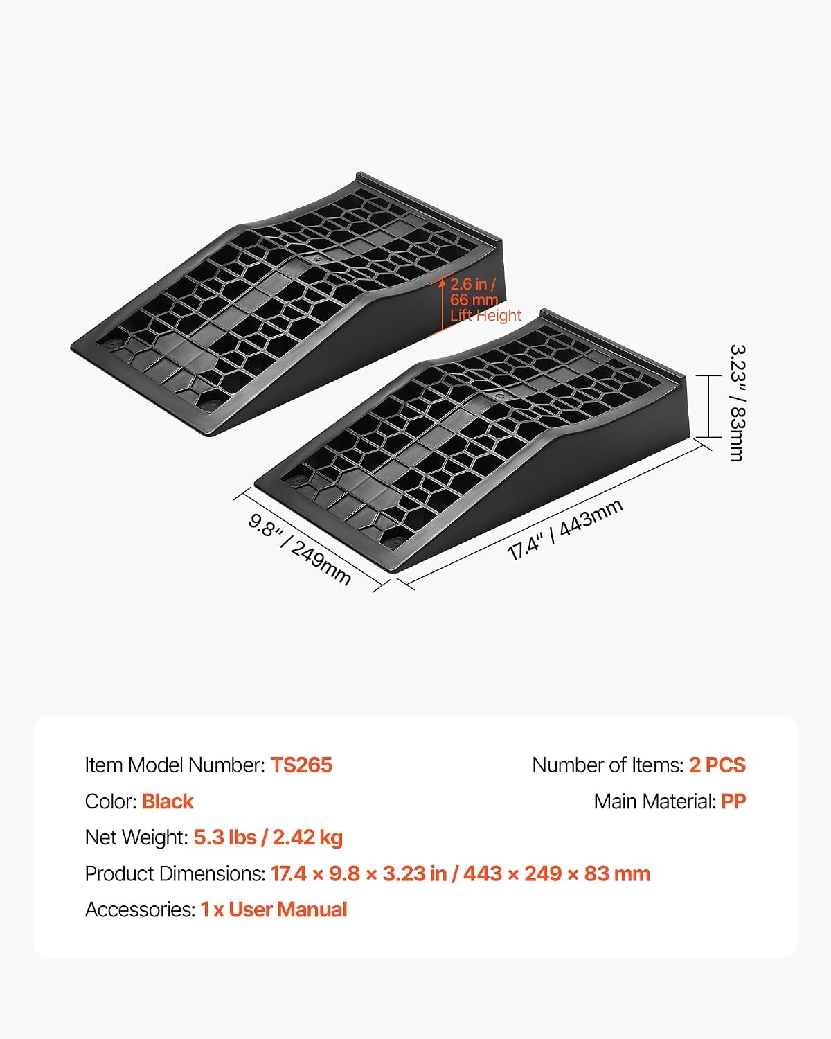 image:imageVEVOR Car Ramps 2 PCS 20000 lbs GVW Capacity 26 in Lift Height Portable Low Profile Car Service Ramps for Home Garage Maintenance amp Oil Changes Heavy Duty for Low Chassis Vehicle amp Support Jack