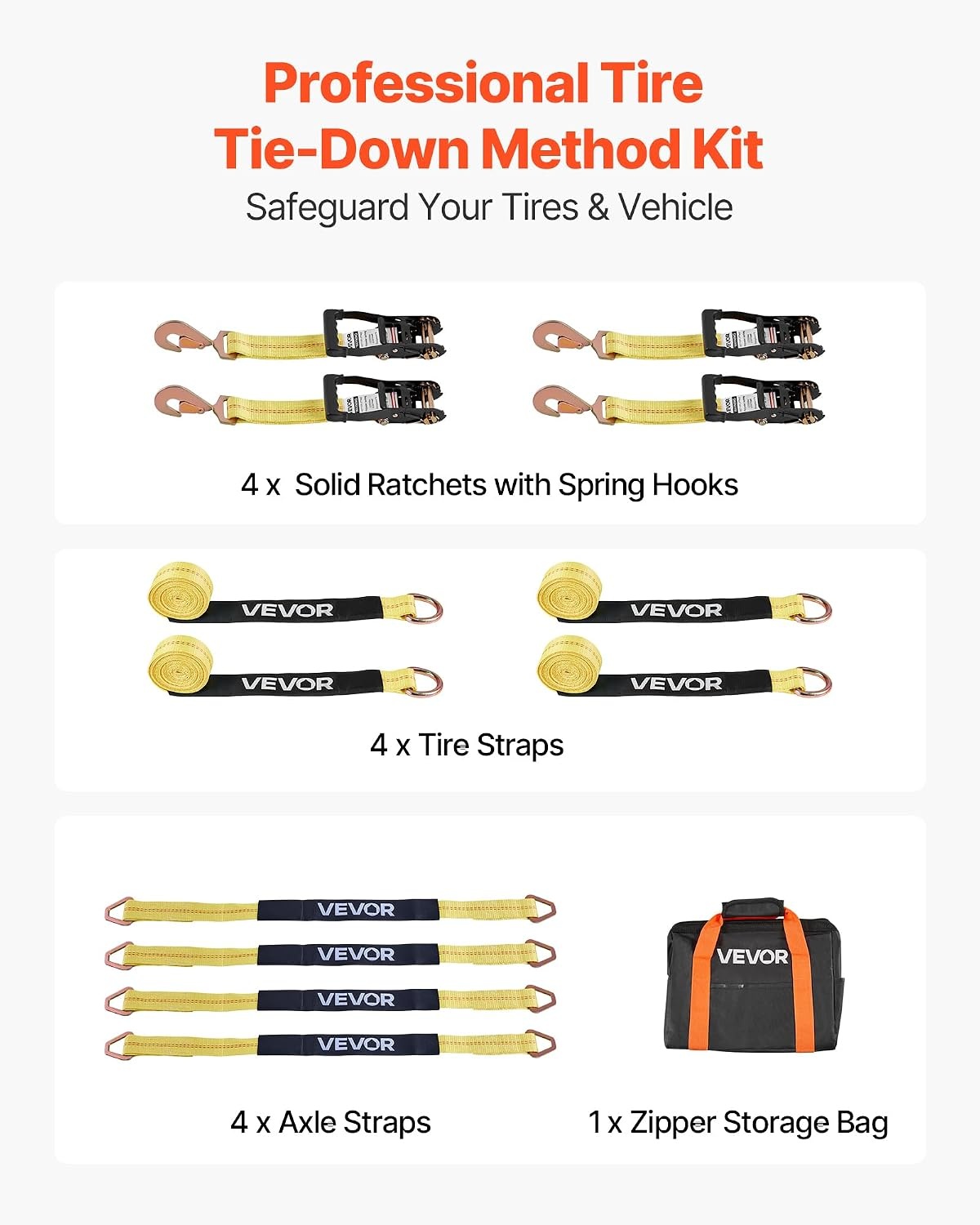 image:imageVEVOR Car Tie Down with Chain Anchors Lasso Style 2120 Tire Straps 5865 LBS Working Load 11023 LBS Breaking Strength with Heavy Duty Ratchets for Passenger Car ATV SUV UTV Truck 4PackTireStyle with Spring Hook