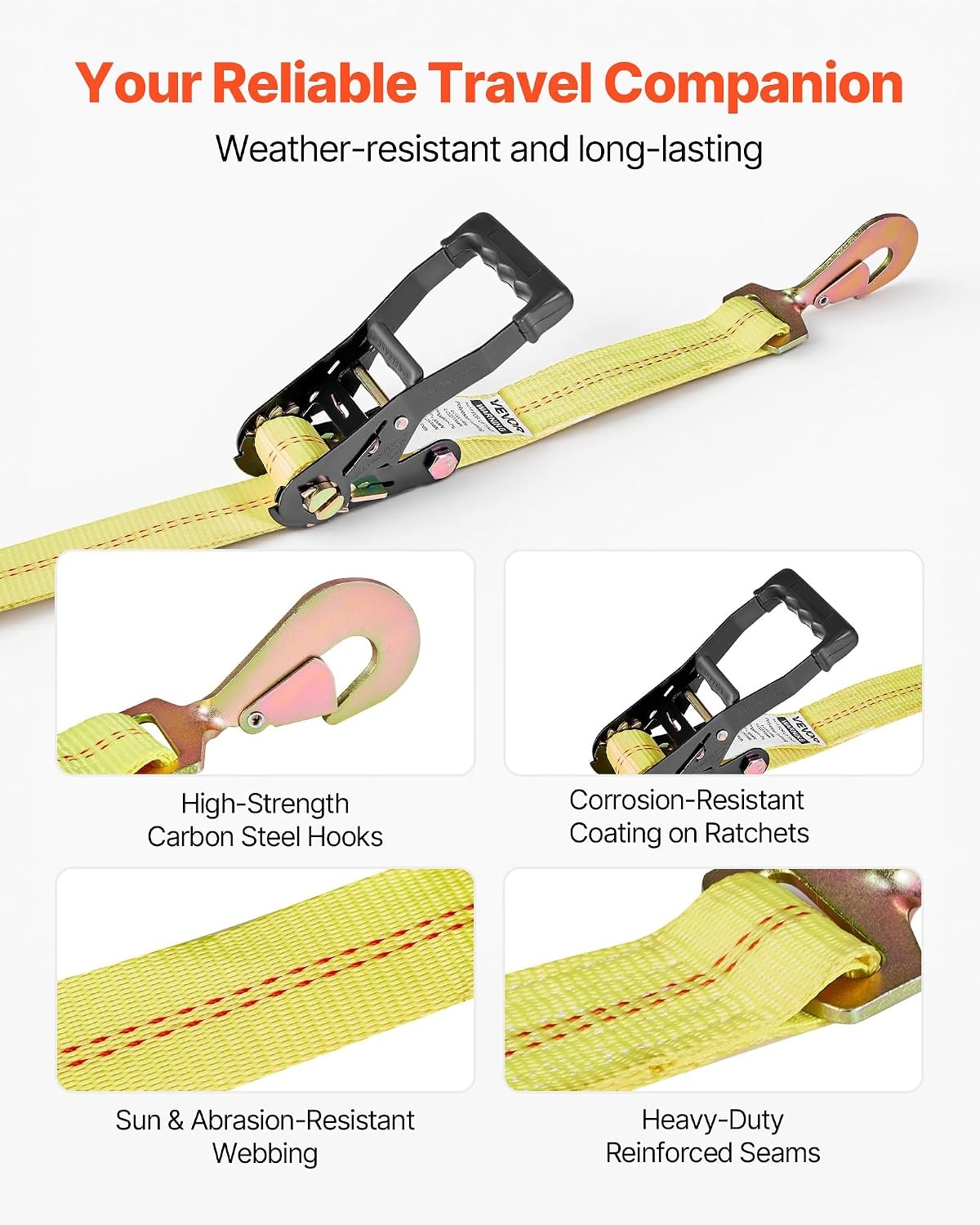 image:imageVEVOR Car Tie Down with Chain Anchors Lasso Style 2120 Tire Straps 5865 LBS Working Load 11023 LBS Breaking Strength with Heavy Duty Ratchets for Passenger Car ATV SUV UTV Truck 4PackTireStyle with Spring Hook