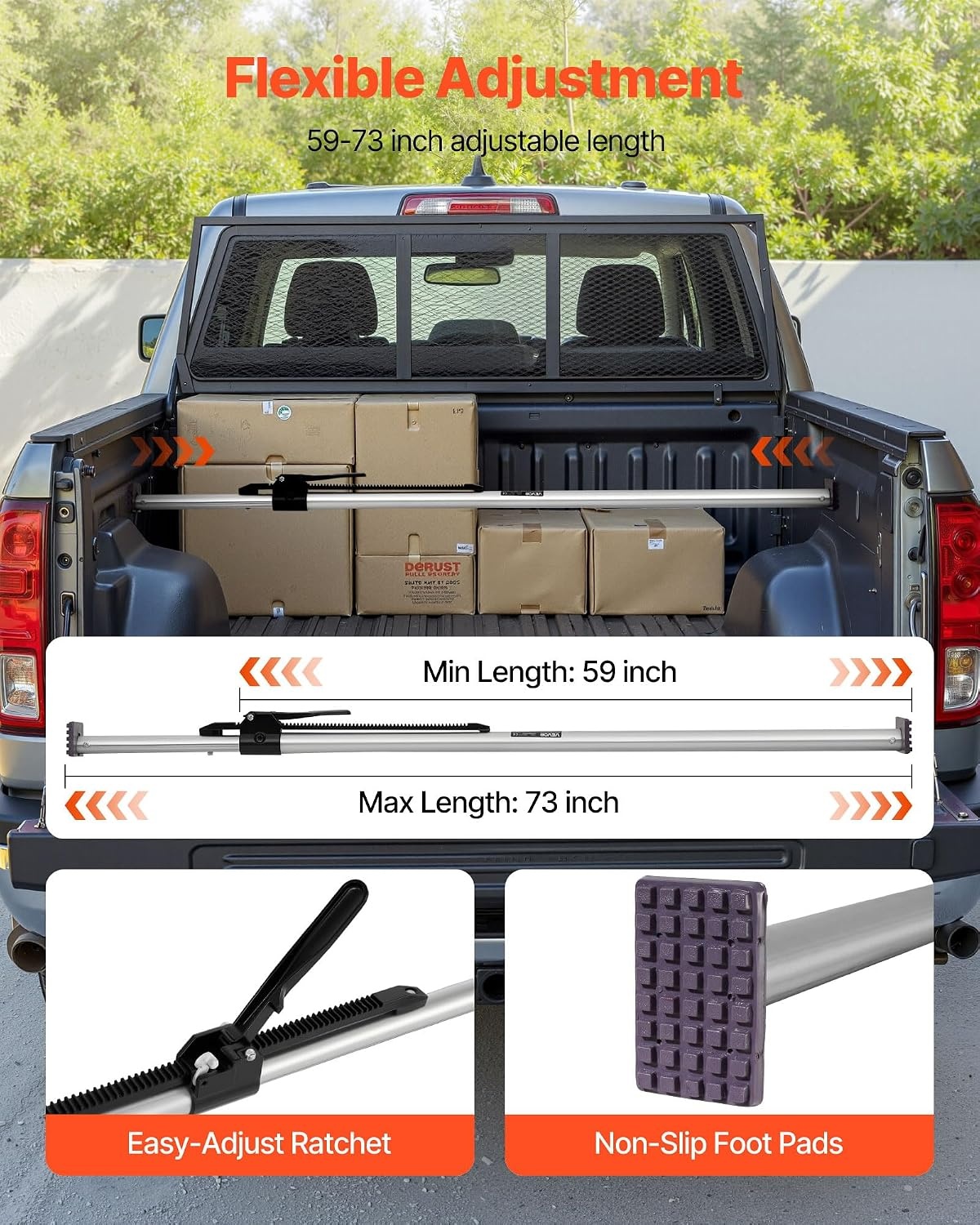 image:imageVEVOR Cargo Bar Cargo Bar Adjustable from 40 to 73 HeavyDuty Steel Cargos Stabilizer with NonSlip Foot Pads Telescoping Load Lock Bars Stop Sliding for SUVs Sedans5973