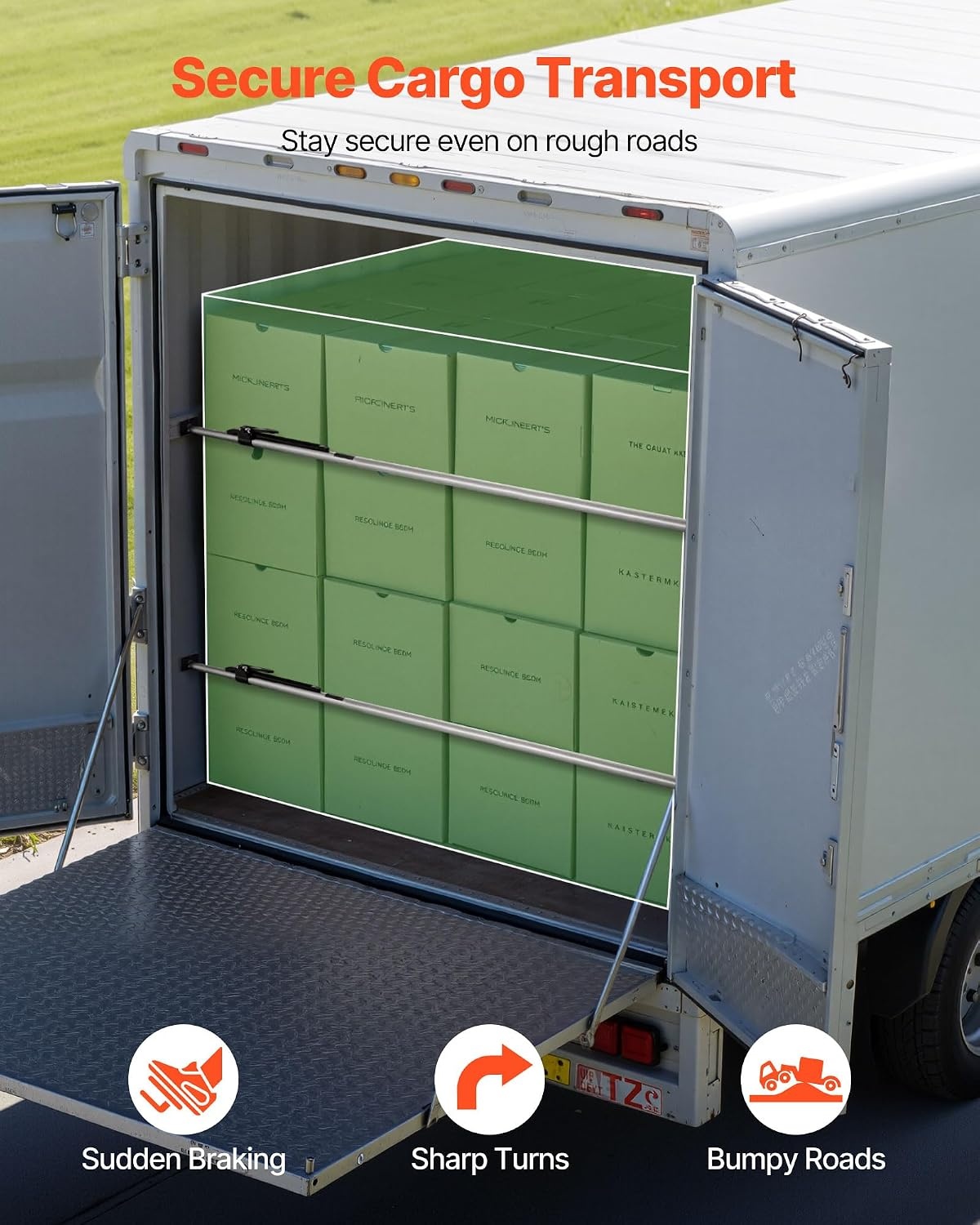 image:imageVEVOR Cargo Bar Cargo Bar Adjustable from 89 to 104 HeavyDuty Steel Cargos Stabilizer with NonSlip Foot Pads Truck Bed Load Lock Bars for Box Trucks SemiTrailers Trailers 2PCS