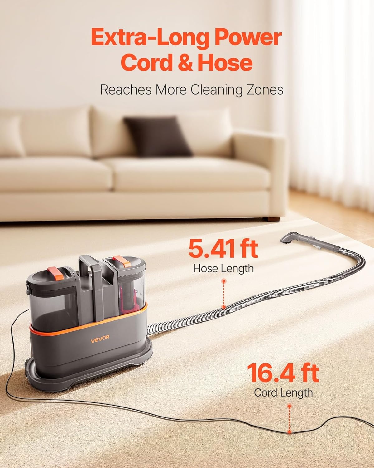 image:imageVEVOR Carpet Cleaner Machine 5072 oz Clean Water Tank amp 2705 oz Dirty Water Tank Portable Upholstery Shampooer 115Kpa Handheld Furniture Extractor Spot and Stain Deep Cleaner for Rug Couch Car