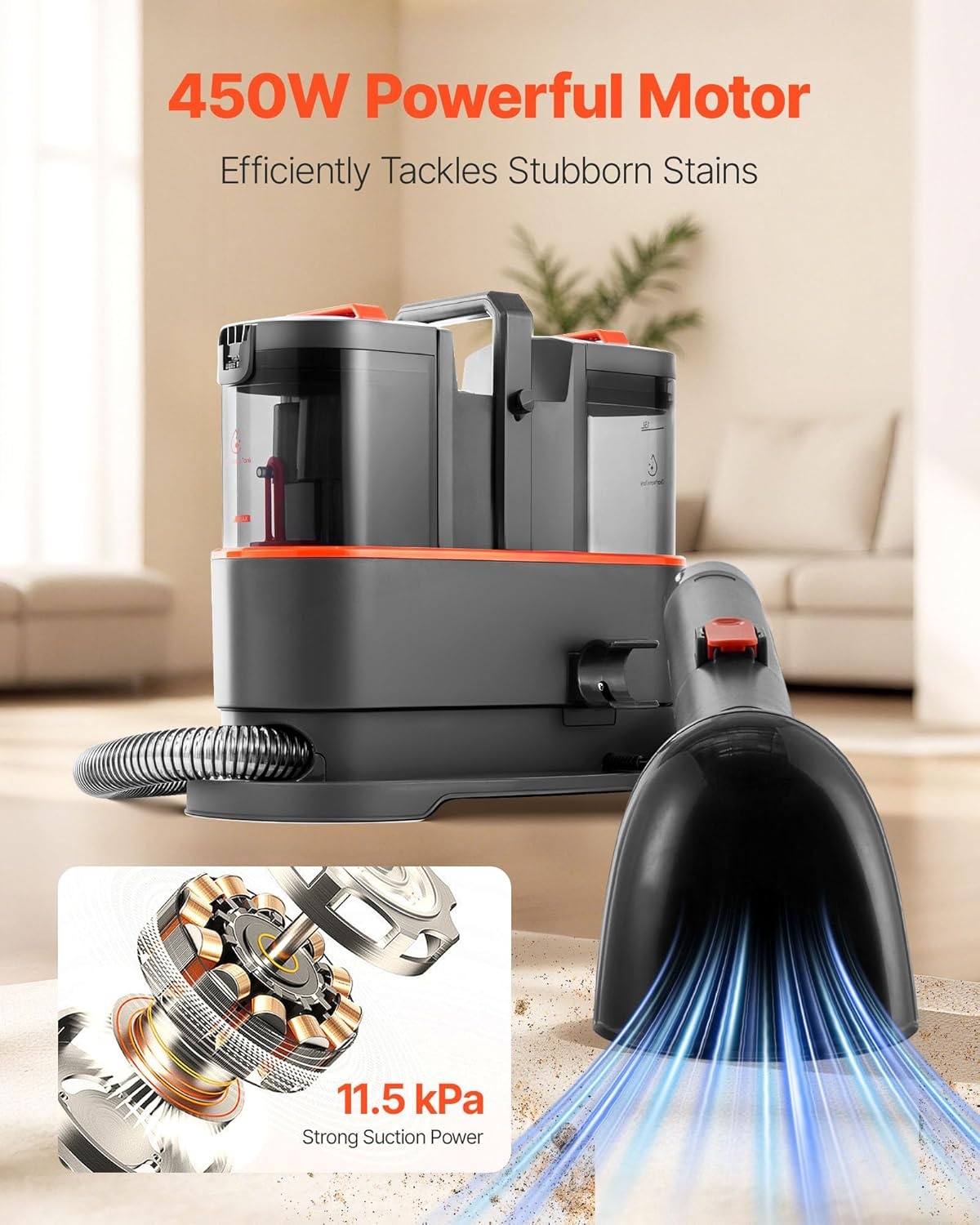 image:imageVEVOR Carpet Cleaner Machine 5072 oz Clean Water Tank amp 2705 oz Dirty Water Tank Portable Upholstery Shampooer 115Kpa Handheld Furniture Extractor Spot and Stain Deep Cleaner for Rug Couch Car