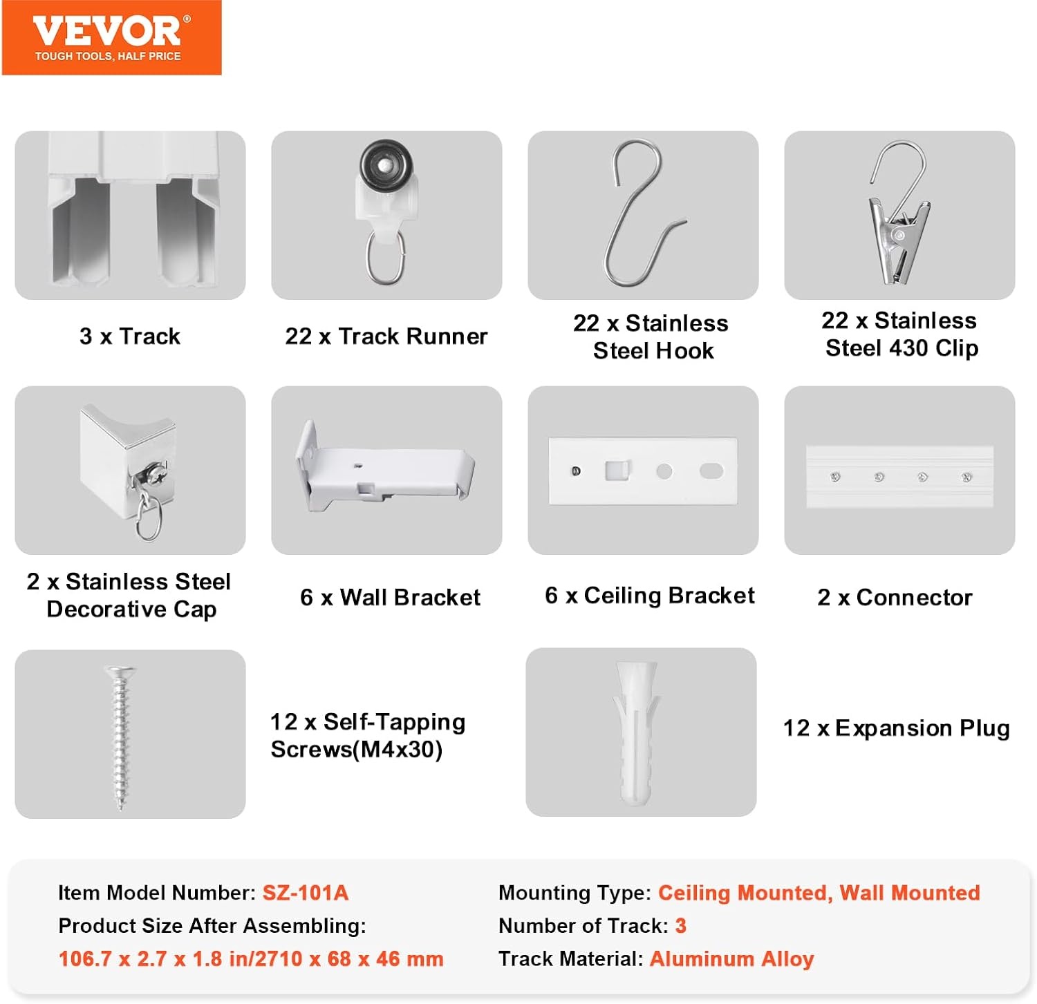 image:imageVEVOR Ceiling Curtain Track Set 59 FT18 Meter Sliding Ceiling Track System for Curtains Room Divider Curtain Track CeilingWall Mounted for Living Room Bedroom with Hooks and Hardware White89 FT27M