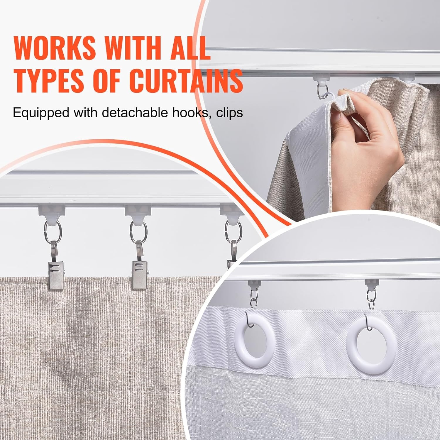 image:imageVEVOR Ceiling Curtain Track Set 59 FT18 Meter Sliding Ceiling Track System for Curtains Room Divider Curtain Track CeilingWall Mounted for Living Room Bedroom with Hooks and Hardware White89 FT27M