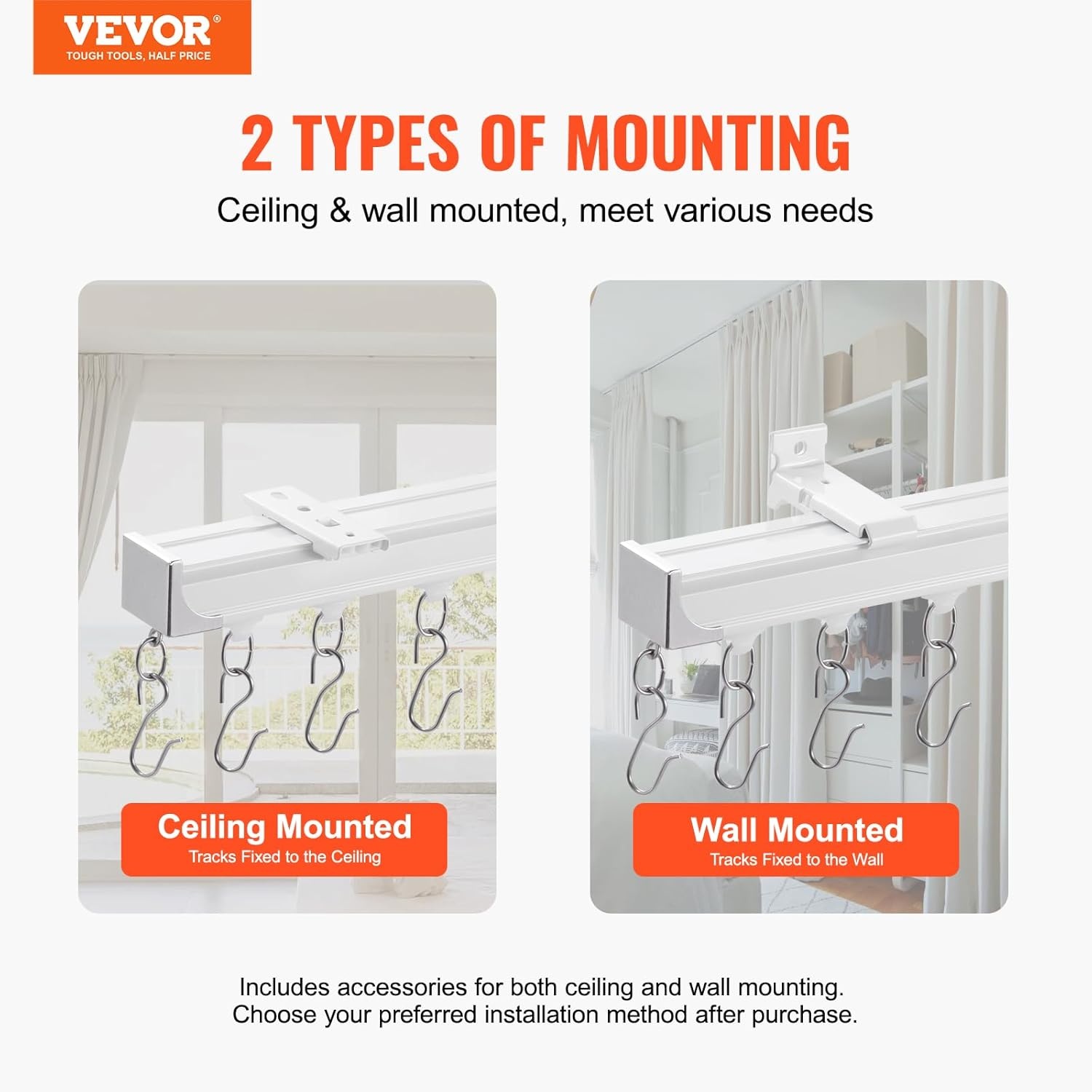 image:imageVEVOR Ceiling Curtain Track Set 59 FT18 Meter Sliding Ceiling Track System for Curtains Room Divider Curtain Track CeilingWall Mounted for Living Room Bedroom with Hooks and Hardware White89 FT27M