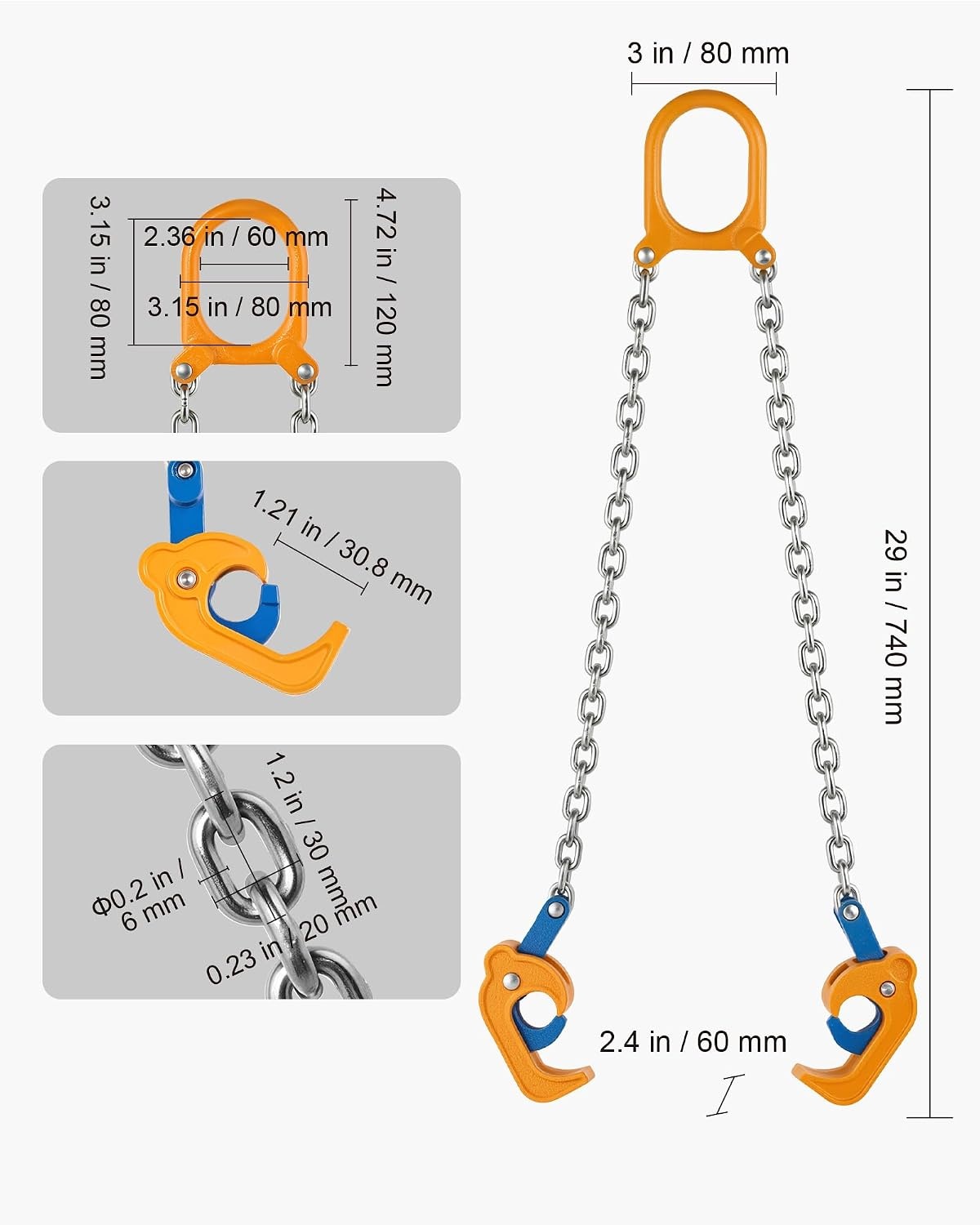 image:imageVEVOR Chain Drum Lifter G80 Drum Lifting Chain Sling with Thickened Security Hook 2000LBS Capacity 16ft Long Sturdy Drums Handling Equipment Carbon Steel Barrel Lifter for Plastic amp Metal Drums16ft
