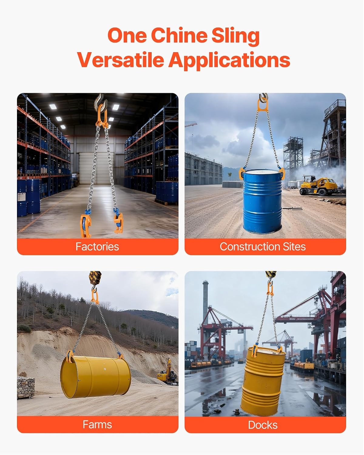 image:imageVEVOR Chain Drum Lifter G80 Drum Lifting Chain Sling with Thickened Security Hook 2000LBS Capacity 16ft Long Sturdy Drums Handling Equipment Carbon Steel Barrel Lifter for Plastic amp Metal Drums16ft