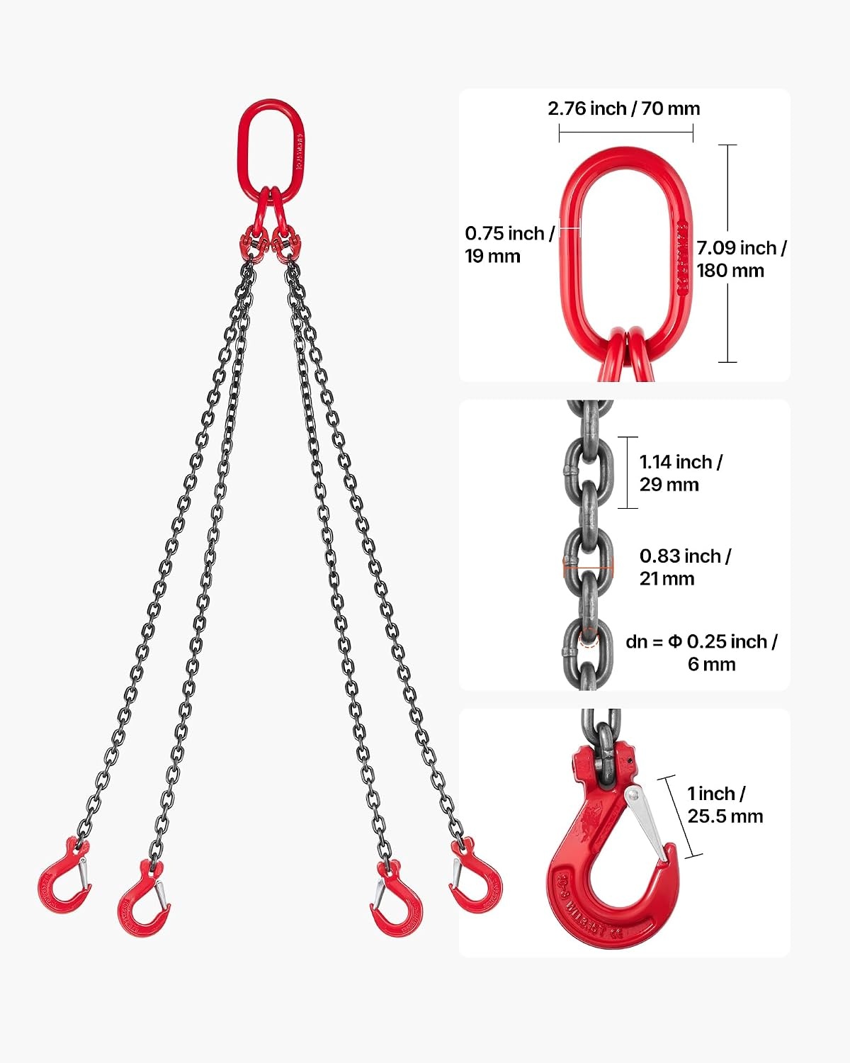 image:imageVEVOR Chain Sling 14 in x 5 ft Lifting Chains with 4 Leg Grab Hooks Heavy Duty G80 Alloy Steel Lifting Sling 6600LBS Capacity Adjustable Engine Chain Hoist Lifts for Cargo Security Towing14 Inch x 5 FT Adjustable