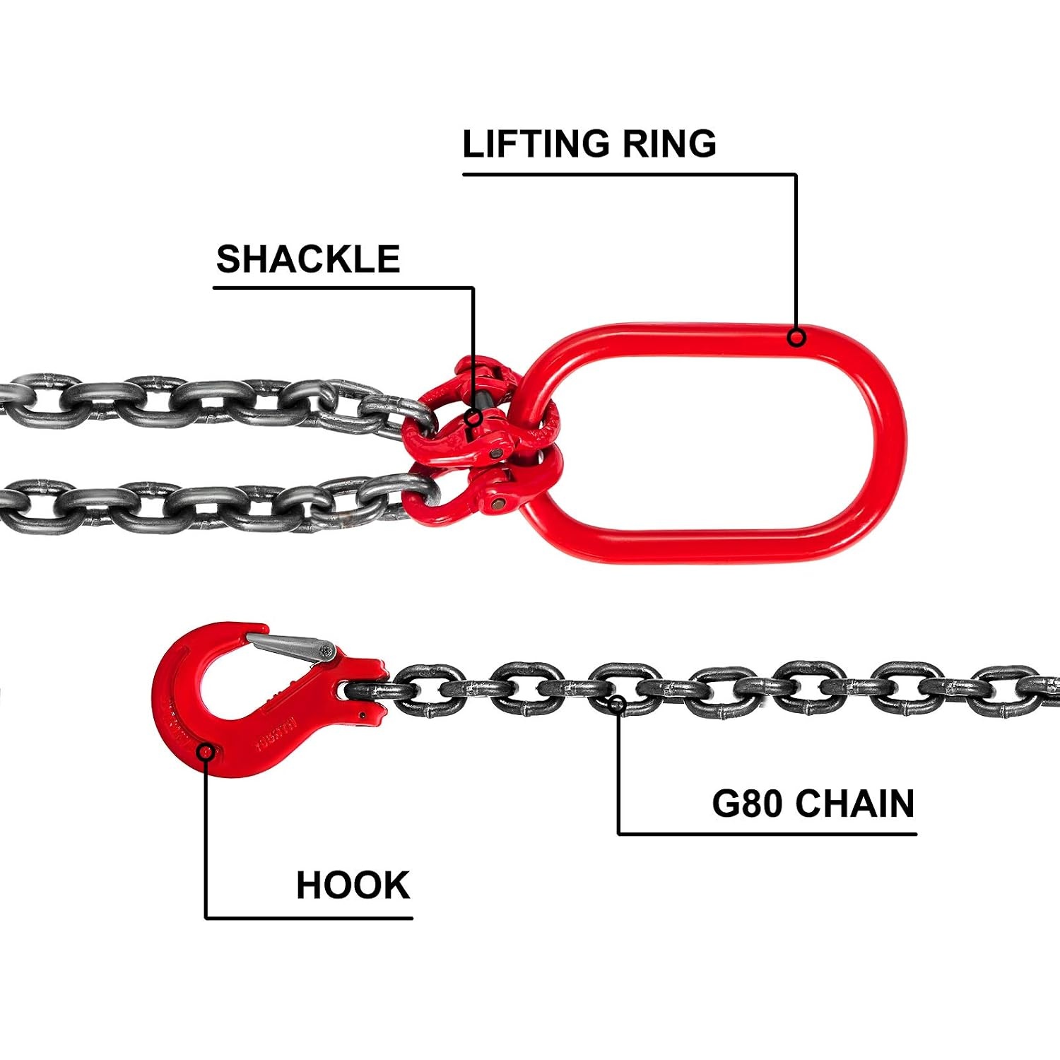 image:imageVEVOR Chain Sling 14 in x 5 ft Lifting Chains with 4 Leg Grab Hooks Heavy Duty G80 Alloy Steel Lifting Sling 6600LBS Capacity Adjustable Engine Chain Hoist Lifts for Cargo Security Towing38 Inch x 5FT