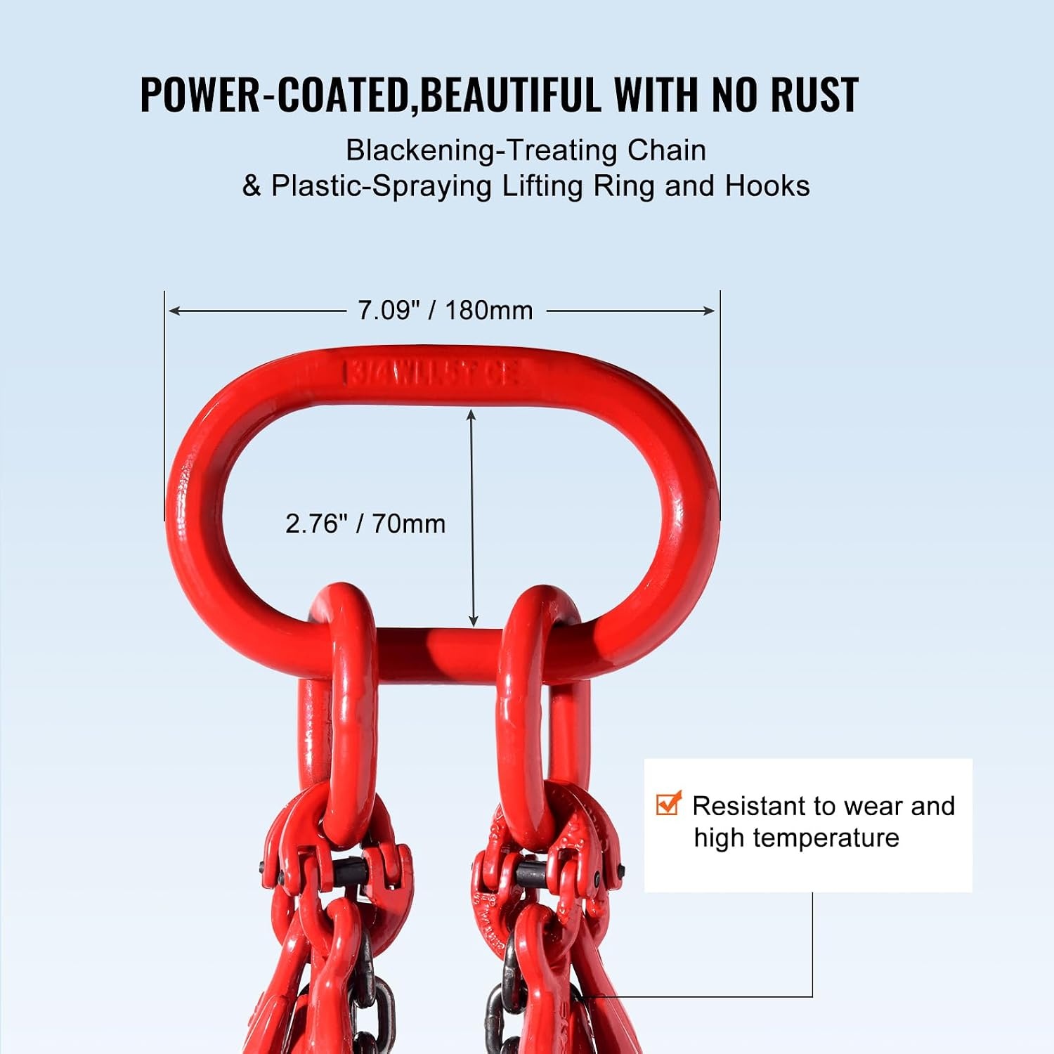 image:imageVEVOR Chain Sling 38 in x 10 ft Lifting Chains with 4 Leg Grab Hooks Heavy Duty G80 Alloy Steel Lifting Sling 22900LBS Capacity Adjustable Engine Chain Hoist Lifts for Cargo Security Towing14 Inch x 5 FT