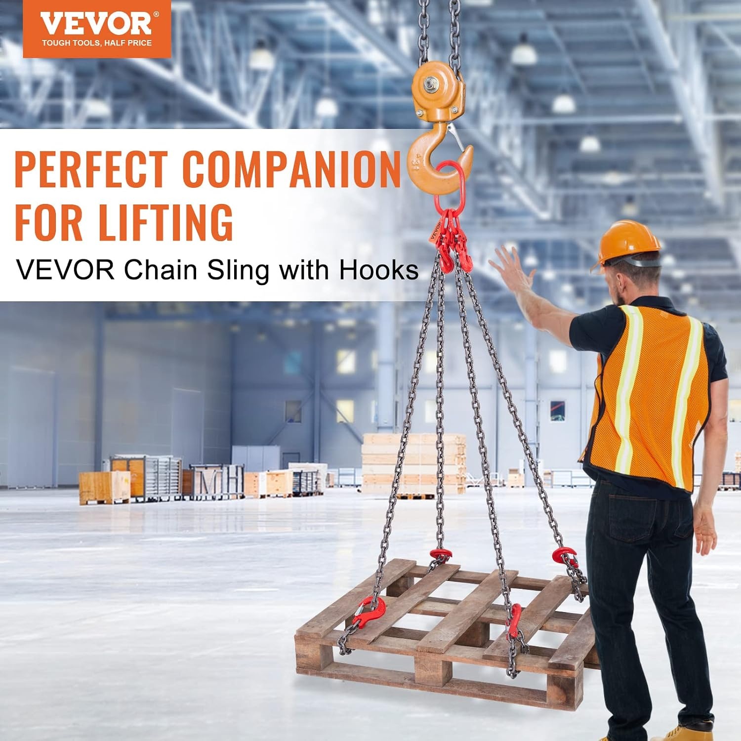 image:imageVEVOR Chain Sling 38 in x 10 ft Lifting Chains with 4 Leg Grab Hooks Heavy Duty G80 Alloy Steel Lifting Sling 22900LBS Capacity Adjustable Engine Chain Hoist Lifts for Cargo Security Towing516 inch x 5 ft