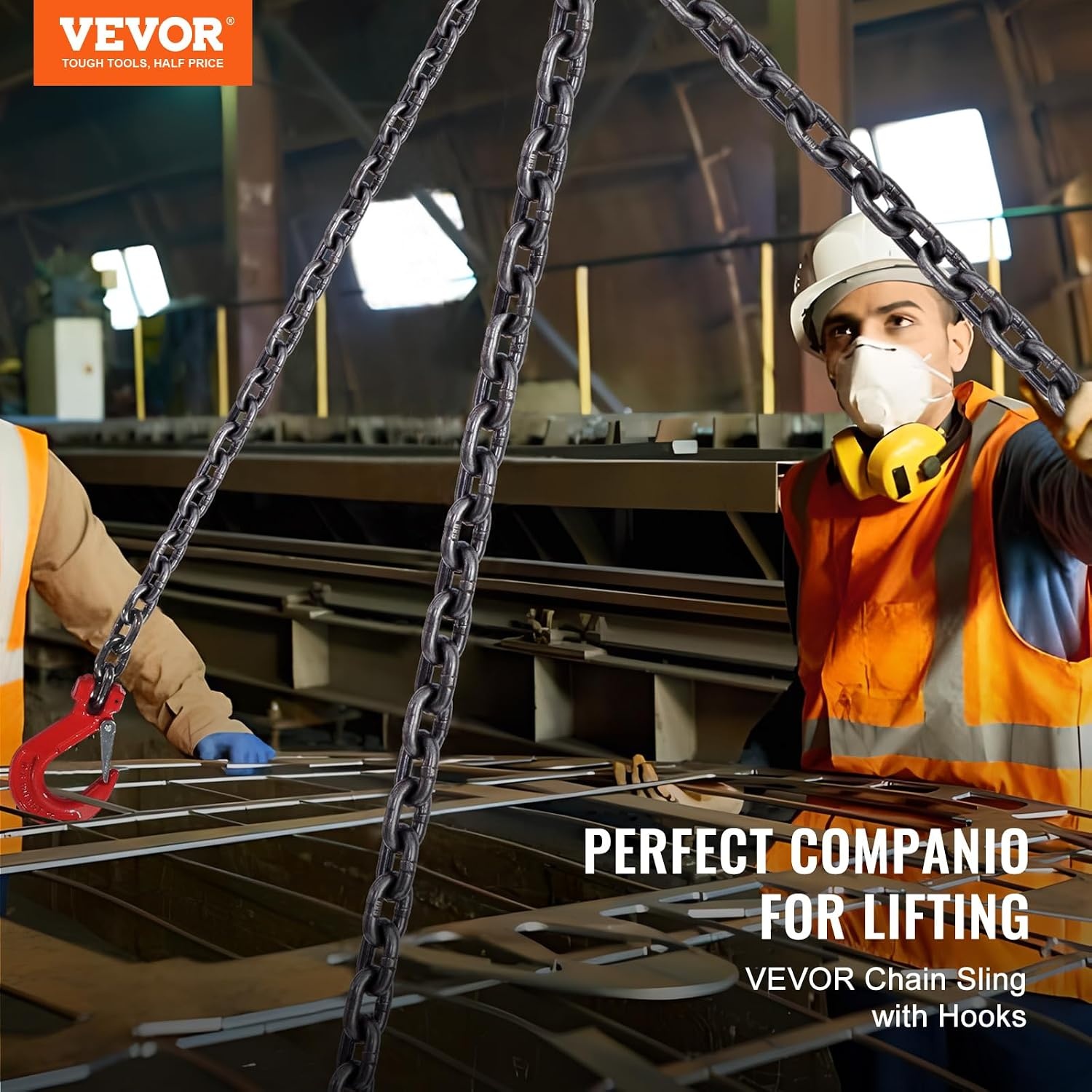 image:imageVEVOR Chain Sling 38 in x 10 ft Lifting Chains with 4 Leg Grab Hooks Heavy Duty G80 Alloy Steel Lifting Sling 22900LBS Capacity Adjustable Engine Chain Hoist Lifts for Cargo Security Towing516 Inch x 10 FT