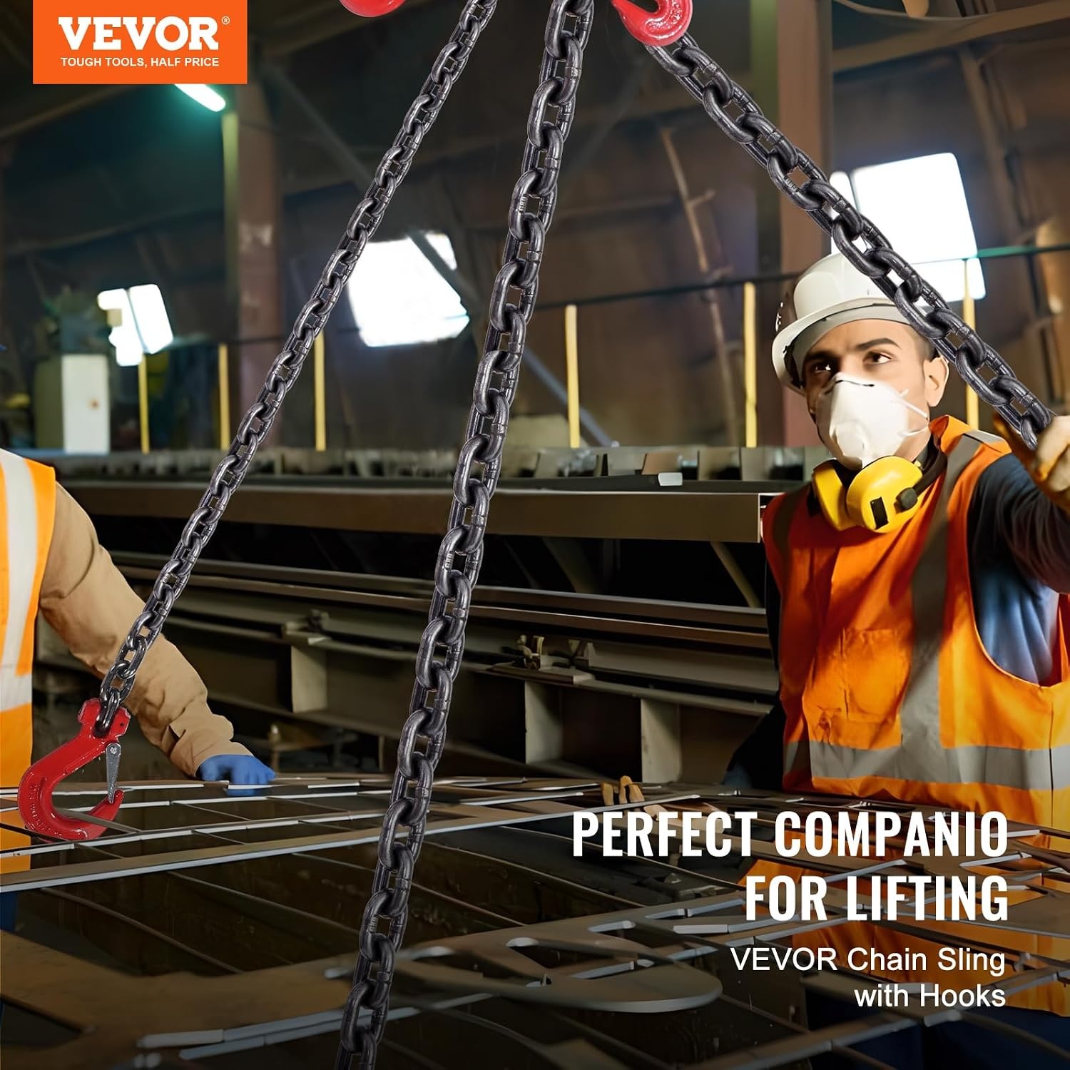 image:imageVEVOR Chain Sling 38 in x 10 ft Lifting Chains with 4 Leg Grab Hooks Heavy Duty G80 Alloy Steel Lifting Sling 22900LBS Capacity Adjustable Engine Chain Hoist Lifts for Cargo Security Towing14 Inch x 5 FT