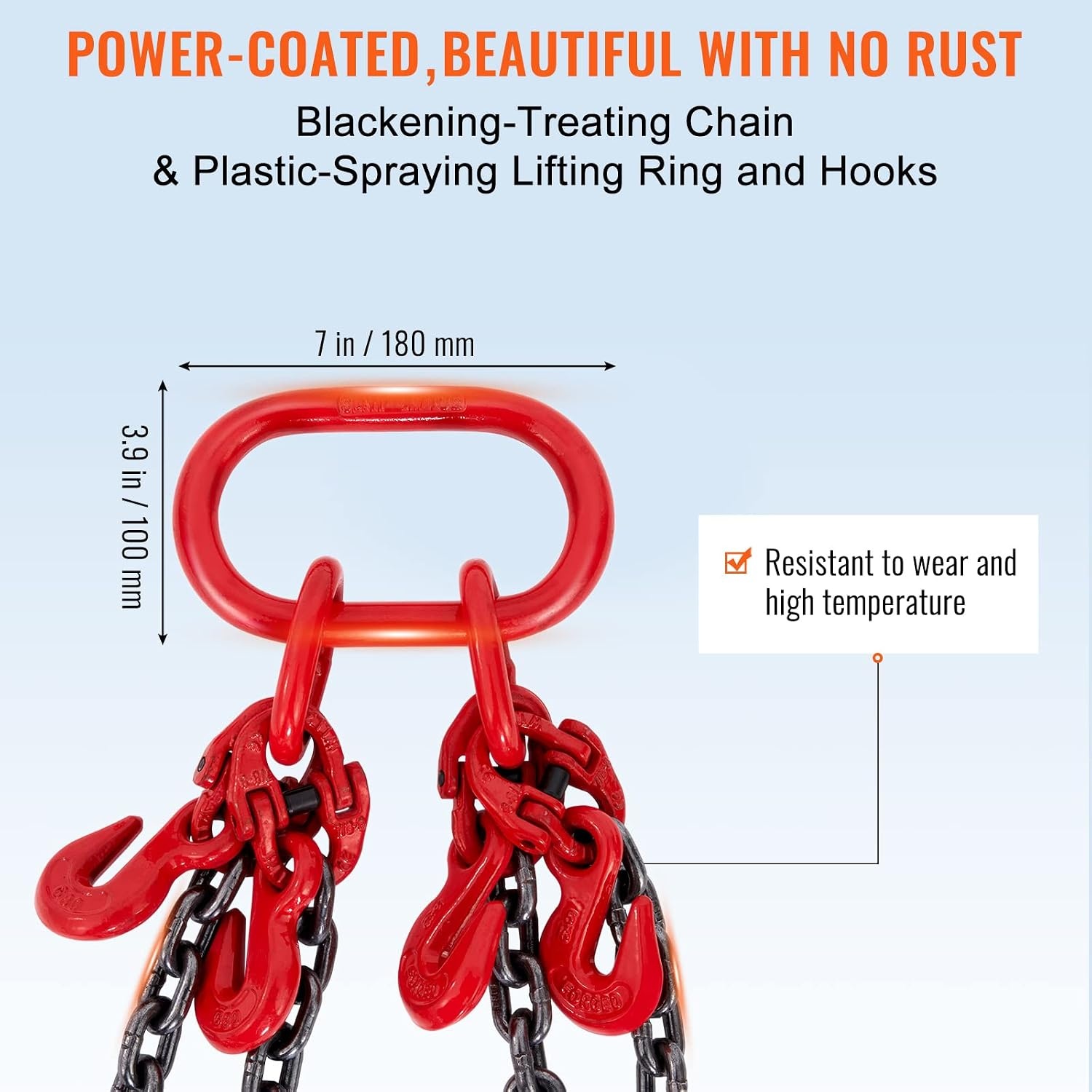 image:imageVEVOR Chain Sling 38 in x 10 ft Lifting Chains with 4 Leg Grab Hooks Heavy Duty G80 Alloy Steel Lifting Sling 22900LBS Capacity Adjustable Engine Chain Hoist Lifts for Cargo Security Towing516 inch x 5 ft