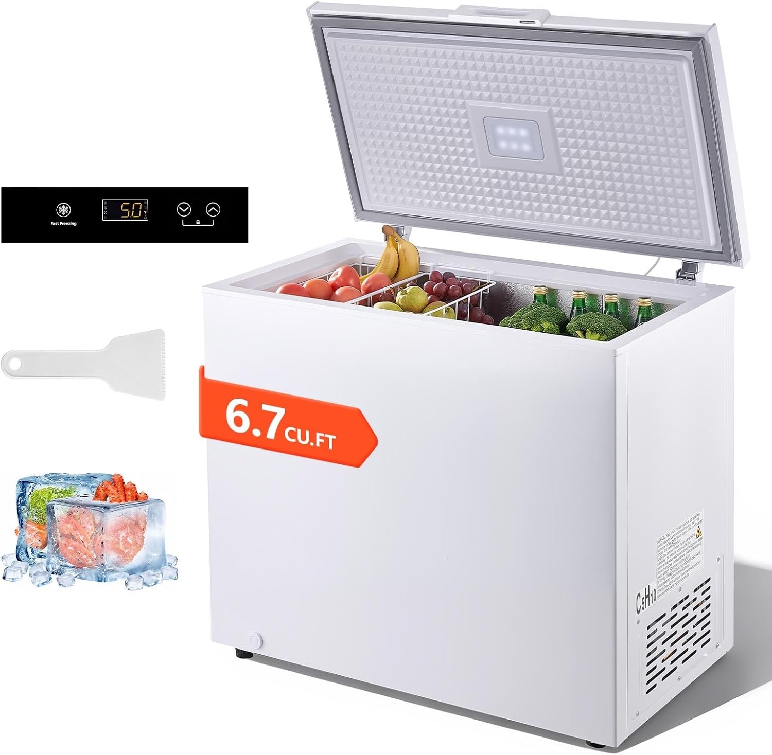 image:imageVEVOR Chest Freezer 67 Cuft Compact Deep Freezer Free Standing Top Open Door Chest Freezers with 2 Removable Baskets amp Adjustable Thermostat Energy Saving Low Noise amp Garage Ready BlackWhite