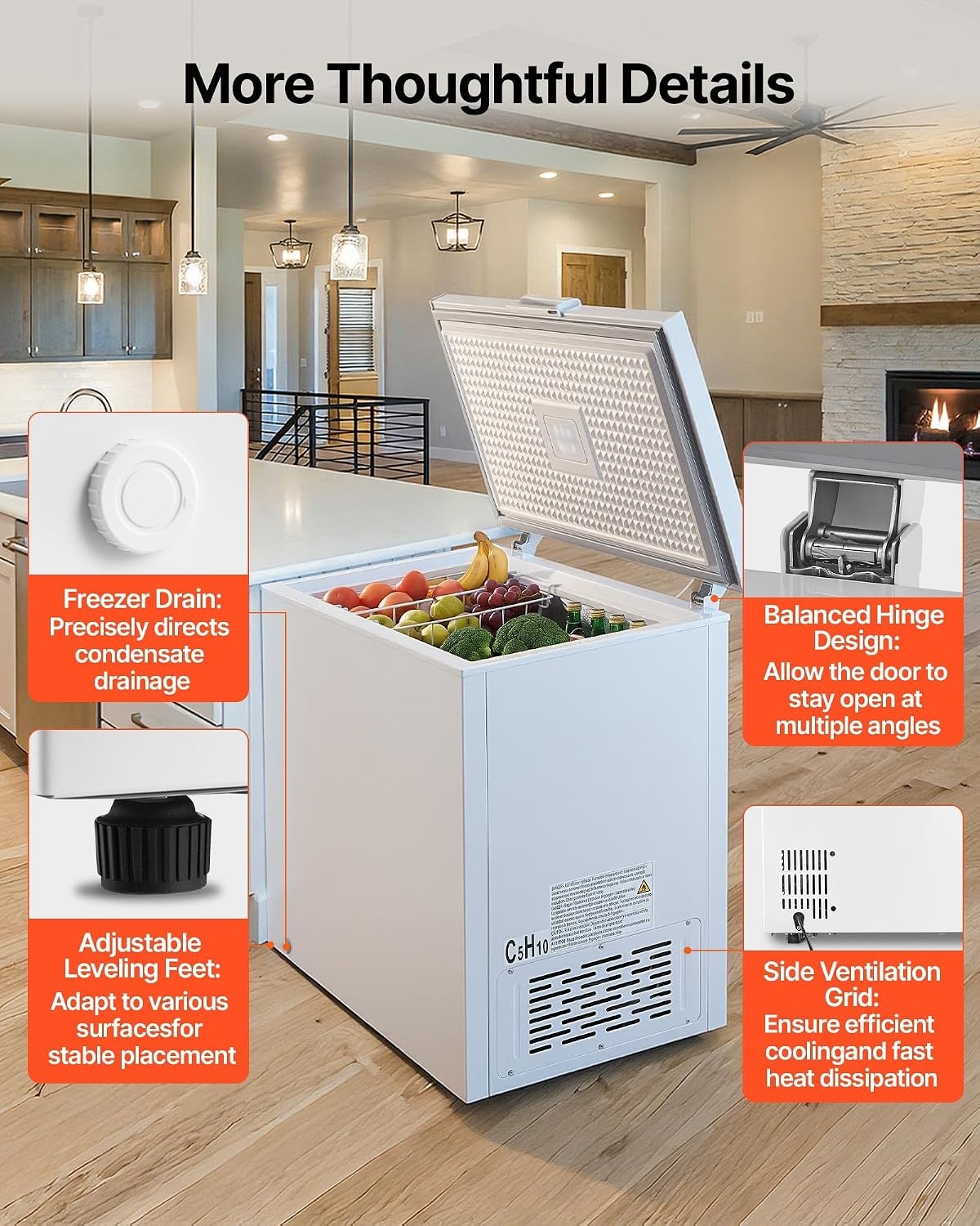 image:imageVEVOR Chest Freezer 67 Cuft Compact Deep Freezer Free Standing Top Open Door Chest Freezers with 2 Removable Baskets amp Adjustable Thermostat Energy Saving Low Noise amp Garage Ready BlackWhite