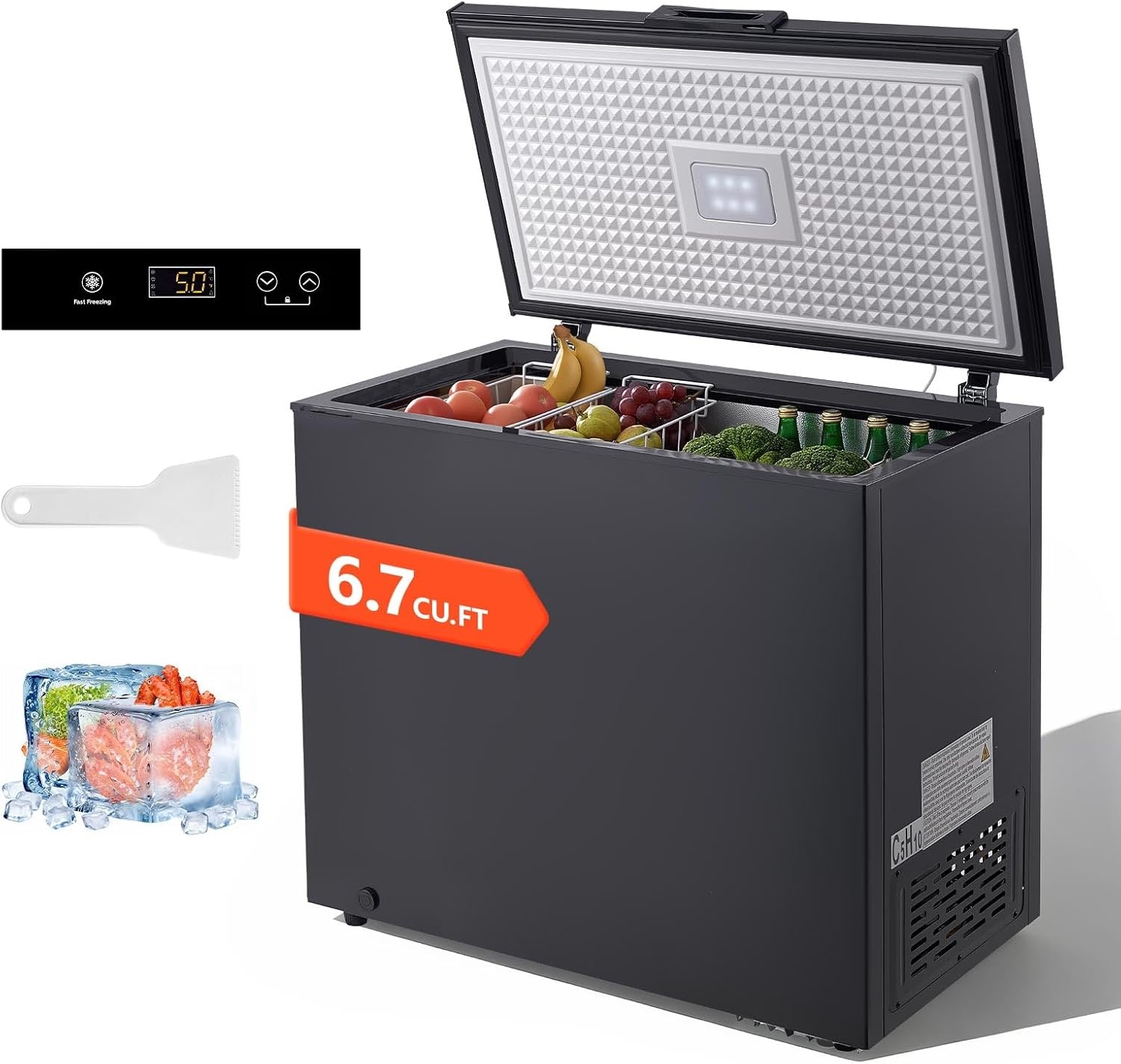 image:imageVEVOR Chest Freezer 67 Cuft Compact Deep Freezer Free Standing Top Open Door Chest Freezers with 2 Removable Baskets amp Adjustable Thermostat Energy Saving Low Noise amp Garage Ready BlackBlack