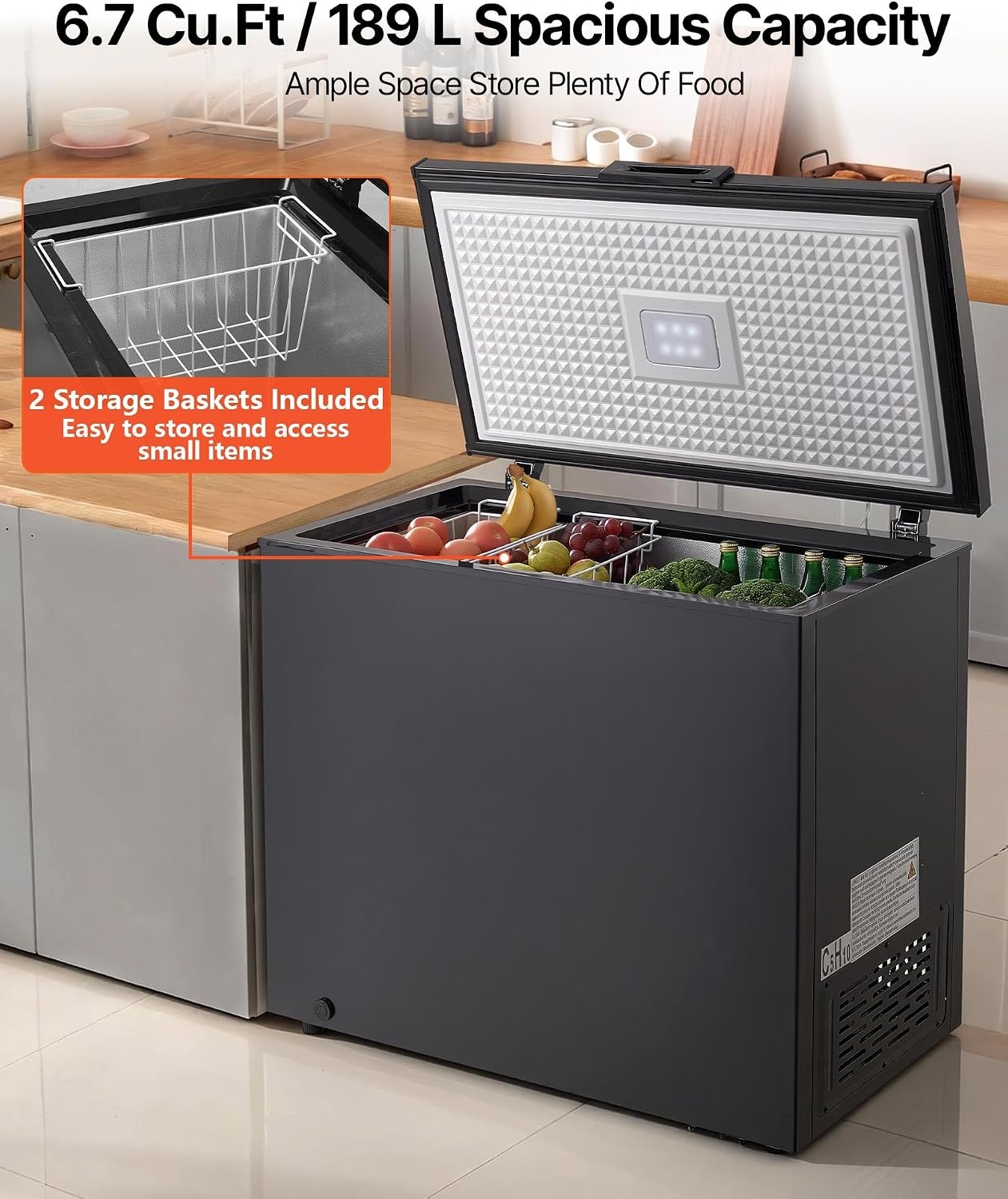 image:imageVEVOR Chest Freezer 67 Cuft Compact Deep Freezer Free Standing Top Open Door Chest Freezers with 2 Removable Baskets amp Adjustable Thermostat Energy Saving Low Noise amp Garage Ready BlackBlack