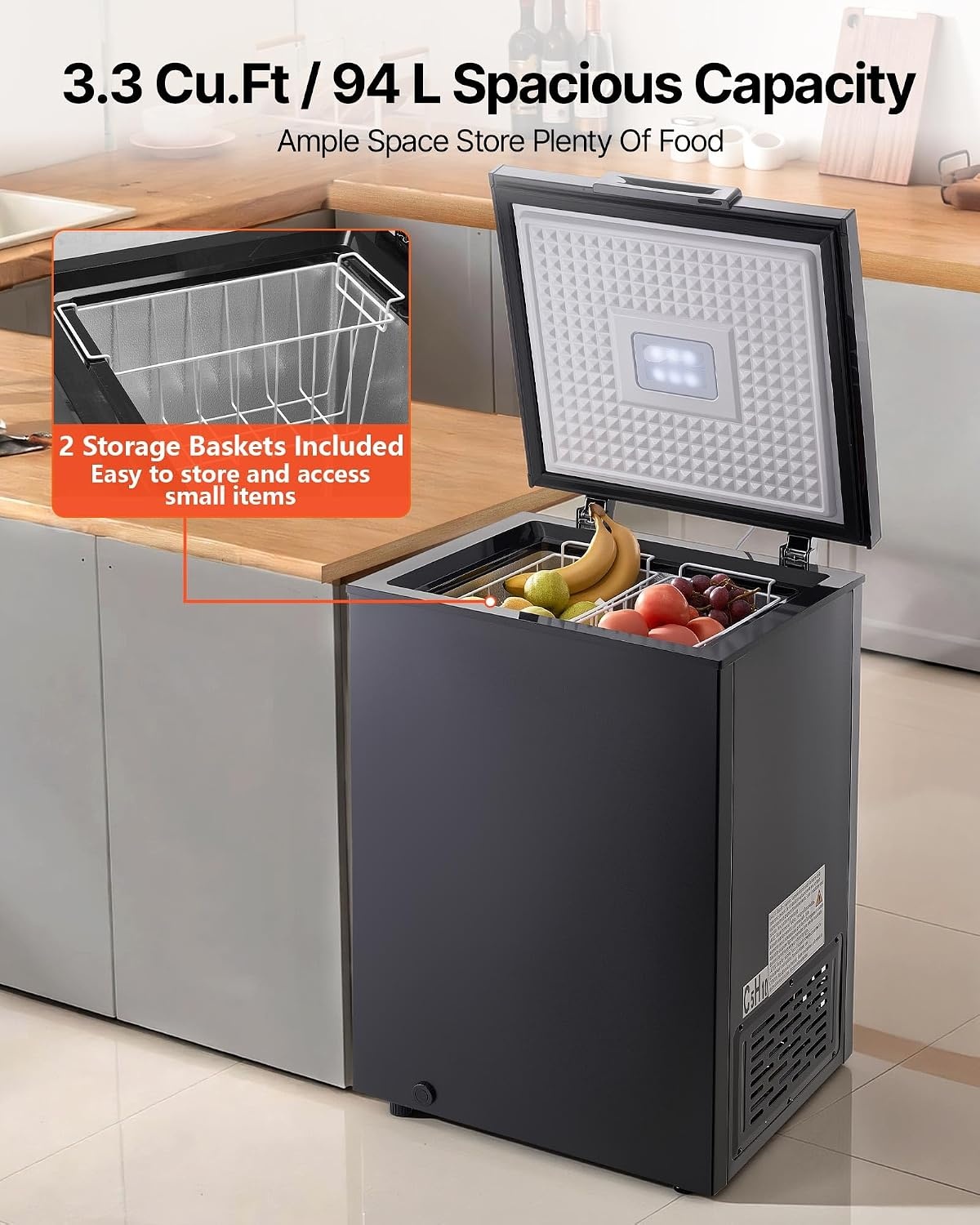 image:imageVEVOR Chest Freezer 67 Cuft Compact Deep Freezer Free Standing Top Open Door Chest Freezers with 2 Removable Baskets amp Adjustable Thermostat Energy Saving Low Noise amp Garage Ready BlackBlack