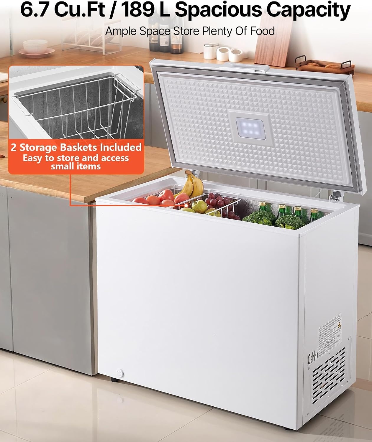image:imageVEVOR Chest Freezer 67 Cuft Compact Deep Freezer Free Standing Top Open Door Chest Freezers with 2 Removable Baskets amp Adjustable Thermostat Energy Saving Low Noise amp Garage Ready BlackWhite