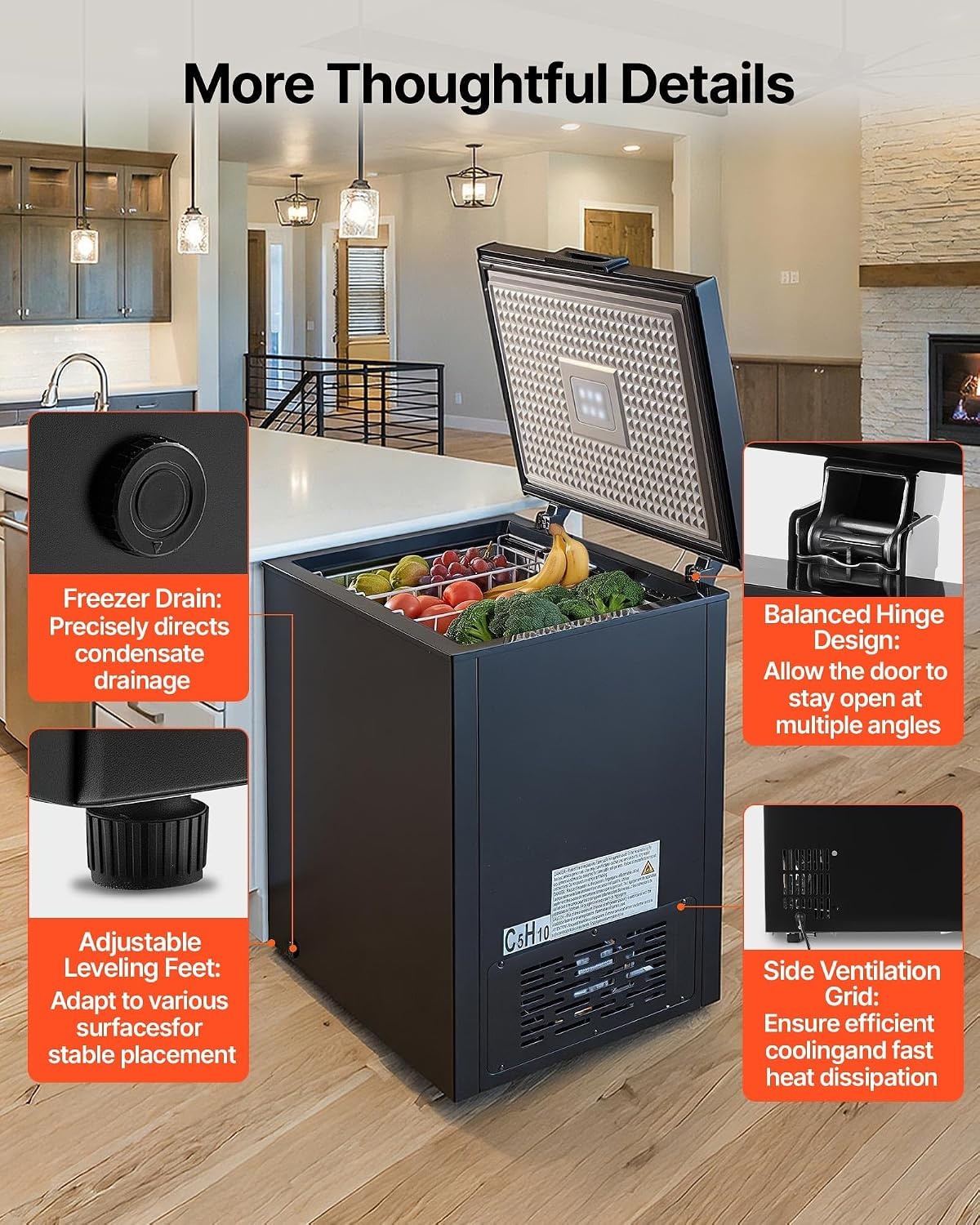 image:imageVEVOR Chest Freezer 67 Cuft Compact Deep Freezer Free Standing Top Open Door Chest Freezers with 2 Removable Baskets amp Adjustable Thermostat Energy Saving Low Noise amp Garage Ready BlackBlack