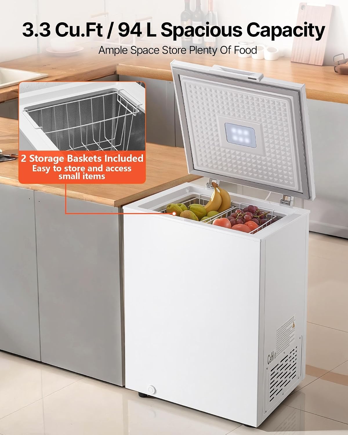 image:imageVEVOR Chest Freezer 67 Cuft Compact Deep Freezer Free Standing Top Open Door Chest Freezers with 2 Removable Baskets amp Adjustable Thermostat Energy Saving Low Noise amp Garage Ready BlackWhite